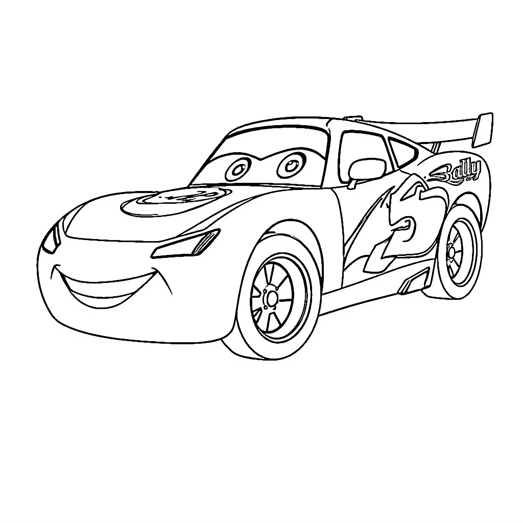 Sally's Speedy Racing Car Adventure Coloring Page (free black-and-white line drawing printable PDF for all, from beginners to advanced learners, including children, teens, adults, and seniors)