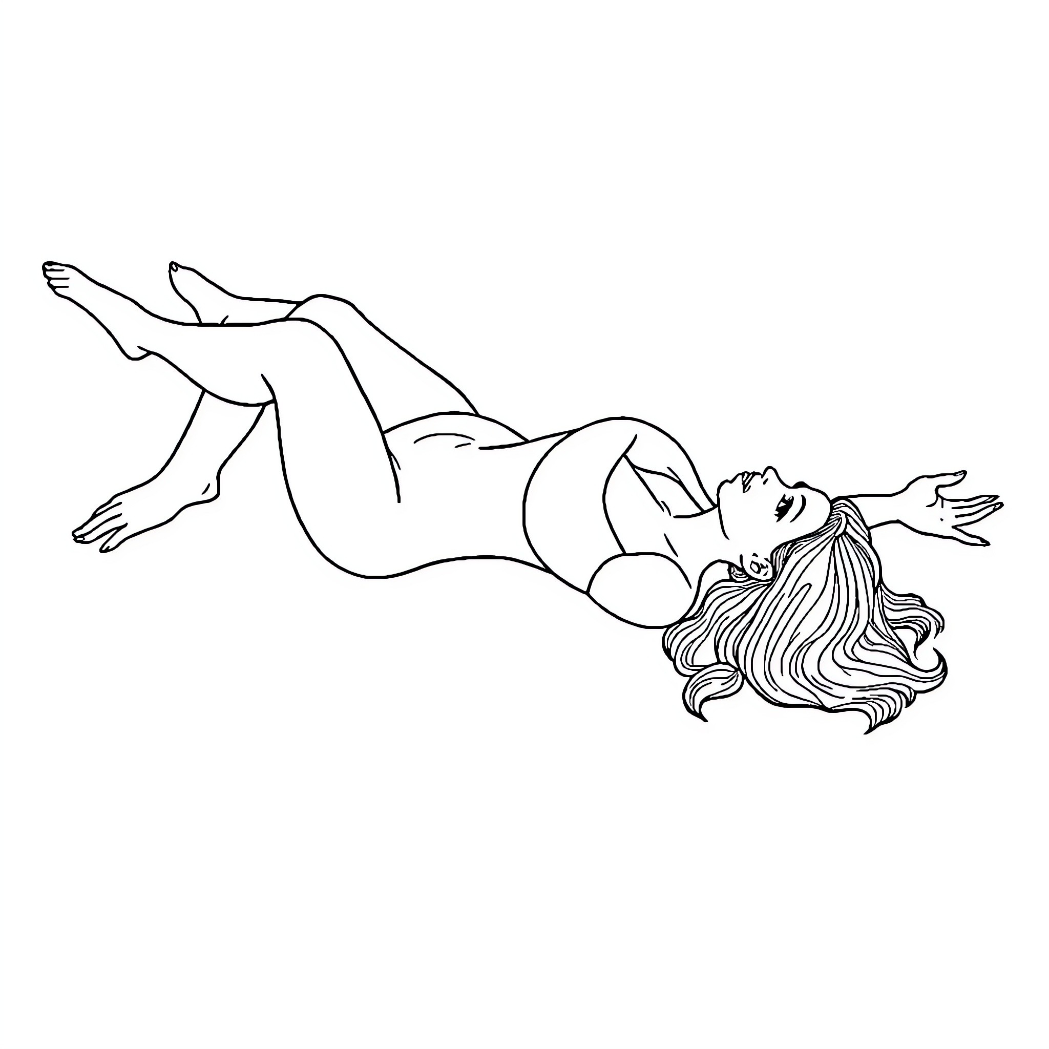Woman resting on the ground Coloring Page (free black-and-white line drawing printable PDF for all, from beginners to advanced learners, including children, teens, adults, and seniors)