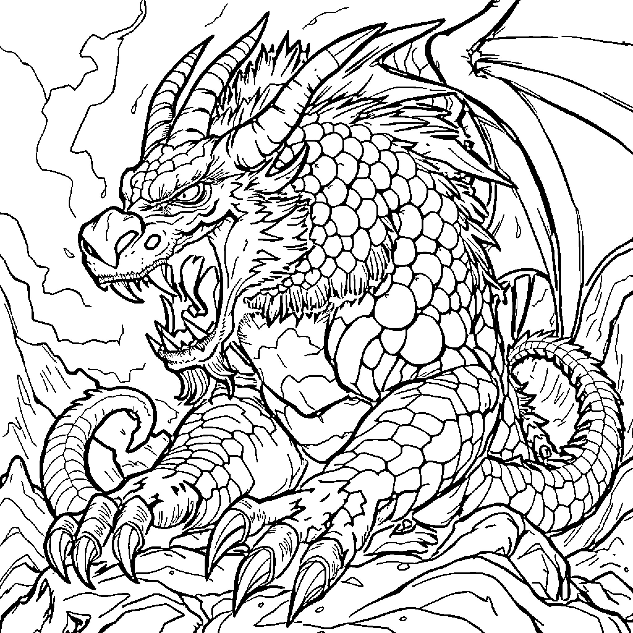 Beast with Powerful Claws and Fierce Expression Coloring Page (free black-and-white line drawing printable PDF for all, from beginners to advanced learners, including children, teens, adults, and seniors)