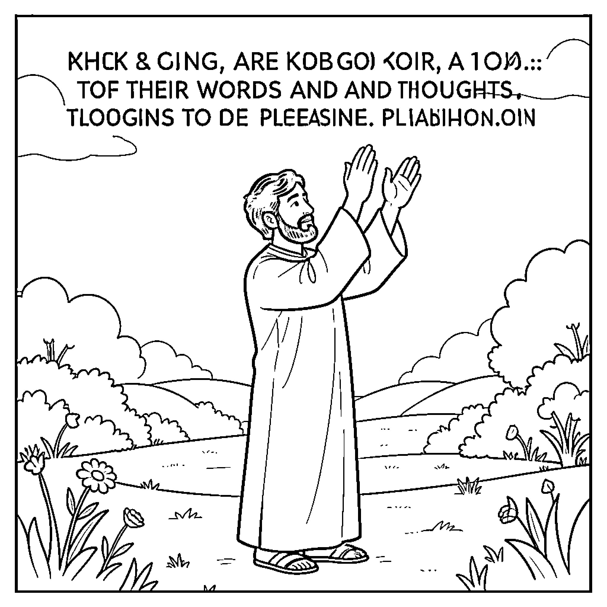 Quote: Character expressing joy and thoughts in an outdoor setting Coloring Page (free black-and-white line drawing printable PDF for all, from beginners to advanced learners, including children, teens, adults, and seniors)