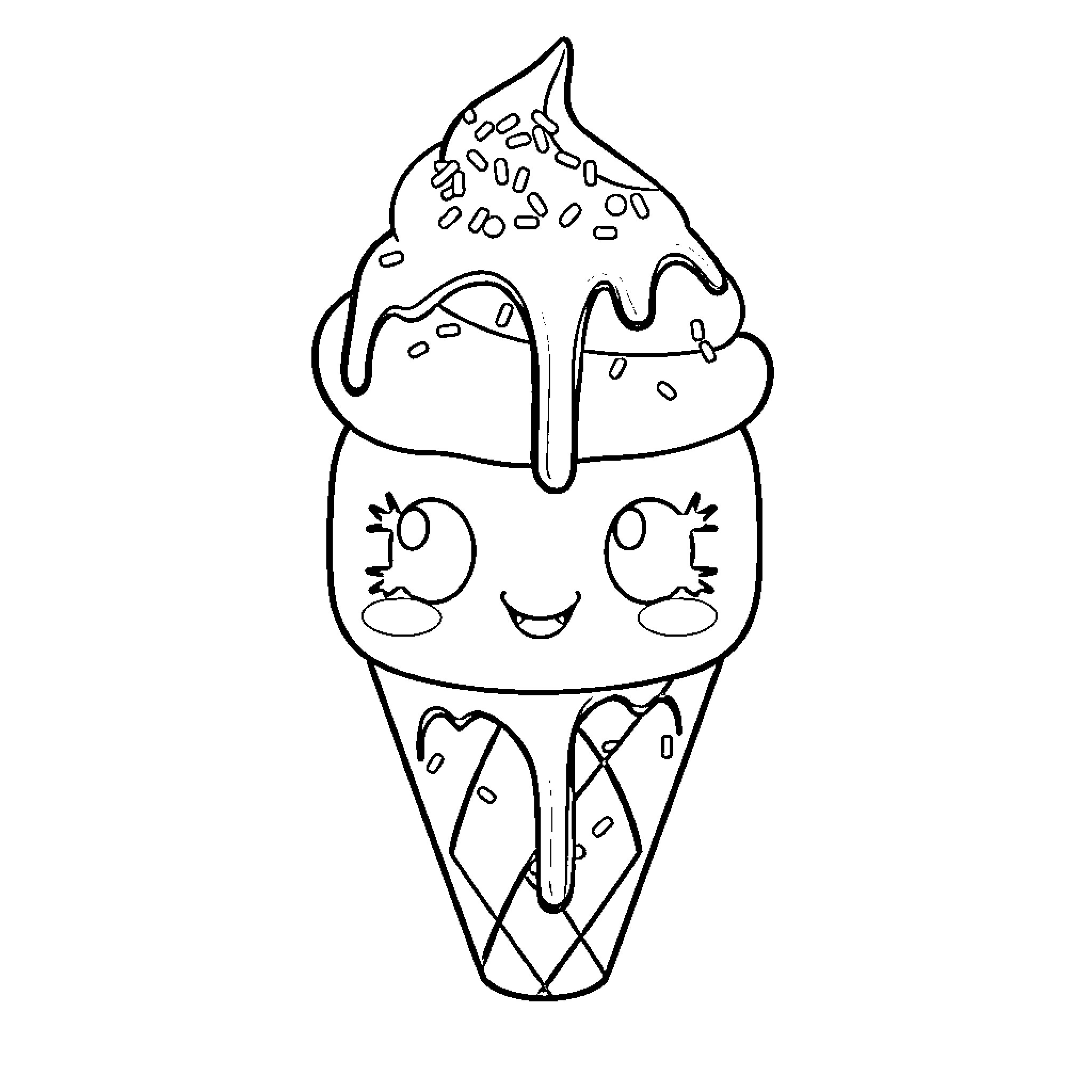 Kuromi enjoying a delightful ice cream treat Coloring Page (free black-and-white line drawing printable PDF for all, from beginners to advanced learners, including children, teens, adults, and seniors)
