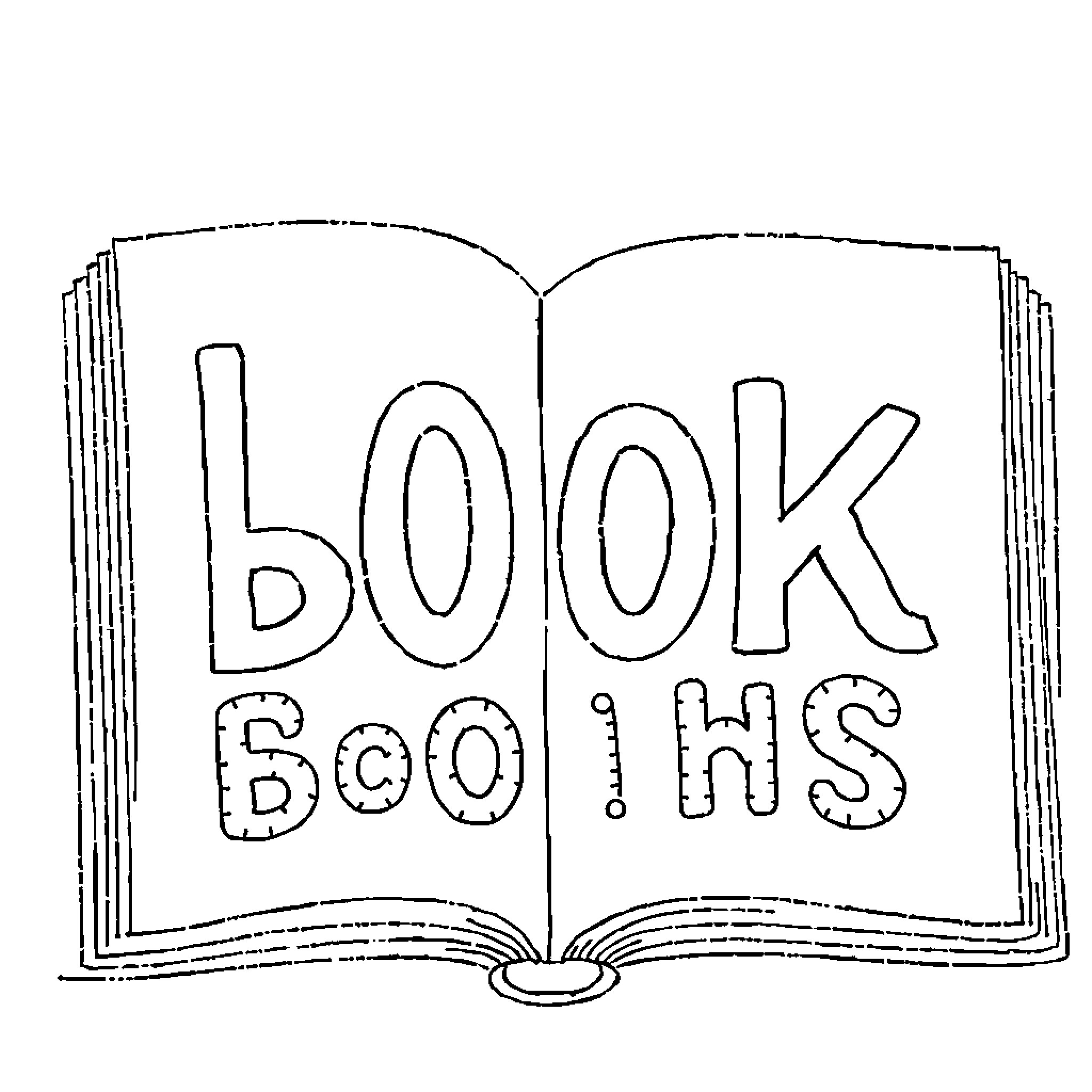 Letter Book opens to bookstore Coloring Page (free black-and-white line drawing printable PDF for all, from beginners to advanced learners, including children, teens, adults, and seniors)