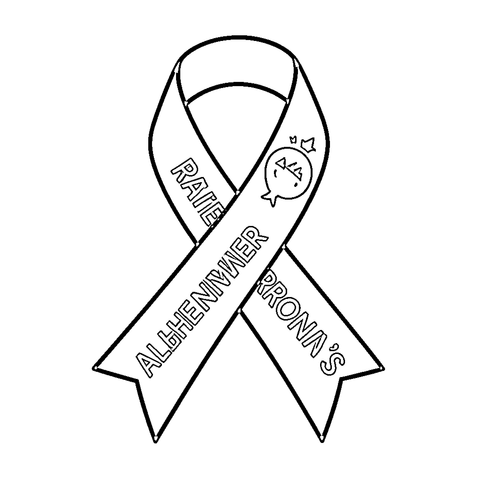 Awareness Ribbon with text and a small icon Coloring Page (free black-and-white line drawing printable PDF for all, from beginners to advanced learners, including children, teens, adults, and seniors)