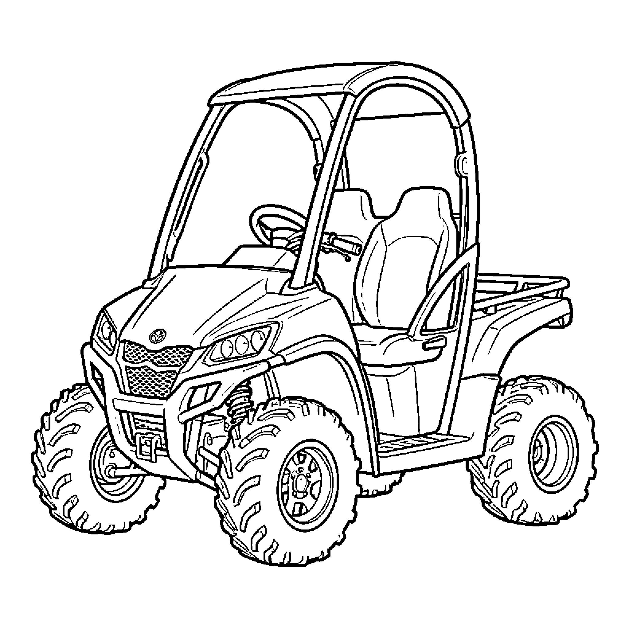 ATV off-road vehicle in action Coloring Page (free black-and-white line drawing printable PDF for all, from beginners to advanced learners, including children, teens, adults, and seniors)