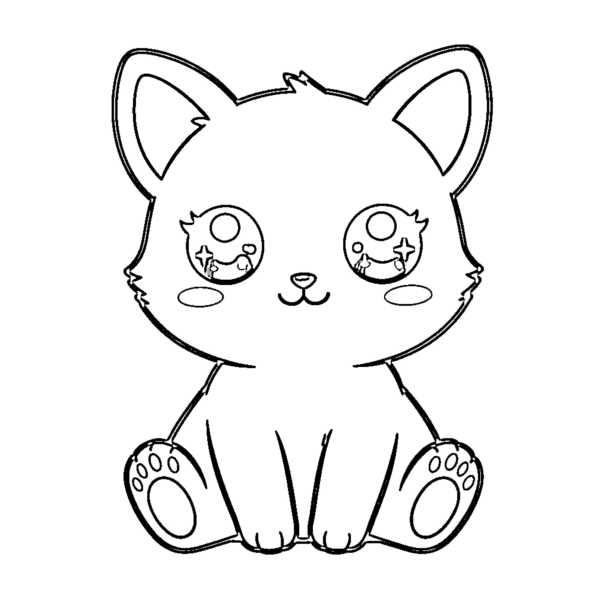 Kawaii Animal with happy expression Coloring Page (free black-and-white line drawing printable PDF for all, from beginners to advanced learners, including children, teens, adults, and seniors)