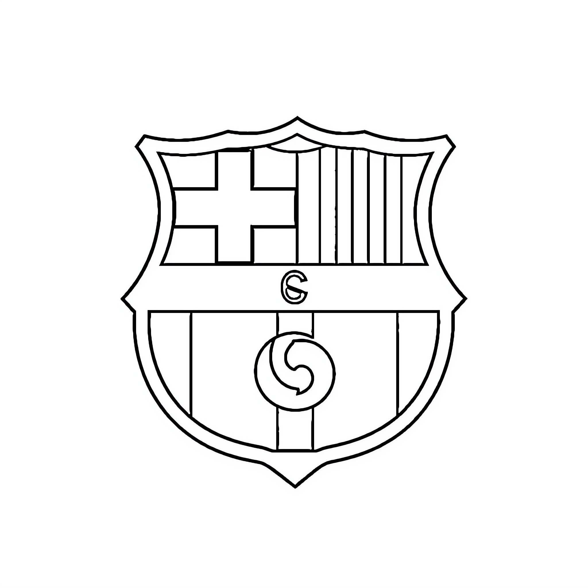 Barcelona Shield with Emblem Coloring Page (free black-and-white line drawing printable PDF for all, from beginners to advanced learners, including children, teens, adults, and seniors)