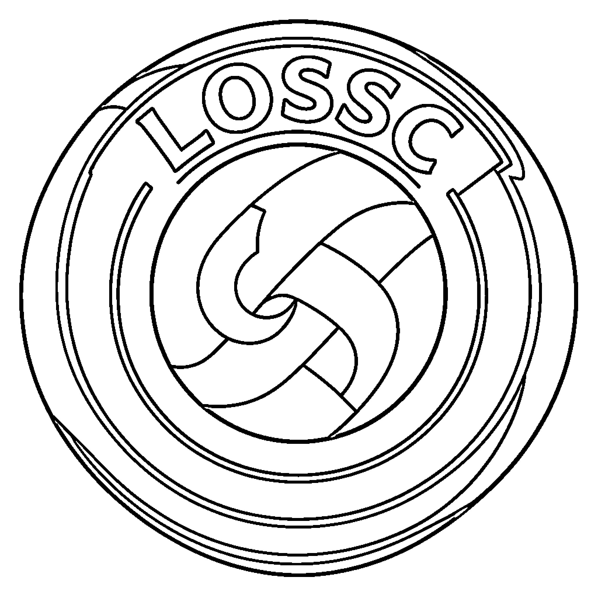 LOSSC emblem featuring a stylized circular graphic design Coloring Page (free black-and-white line drawing printable PDF for all, from beginners to advanced learners, including children, teens, adults, and seniors)