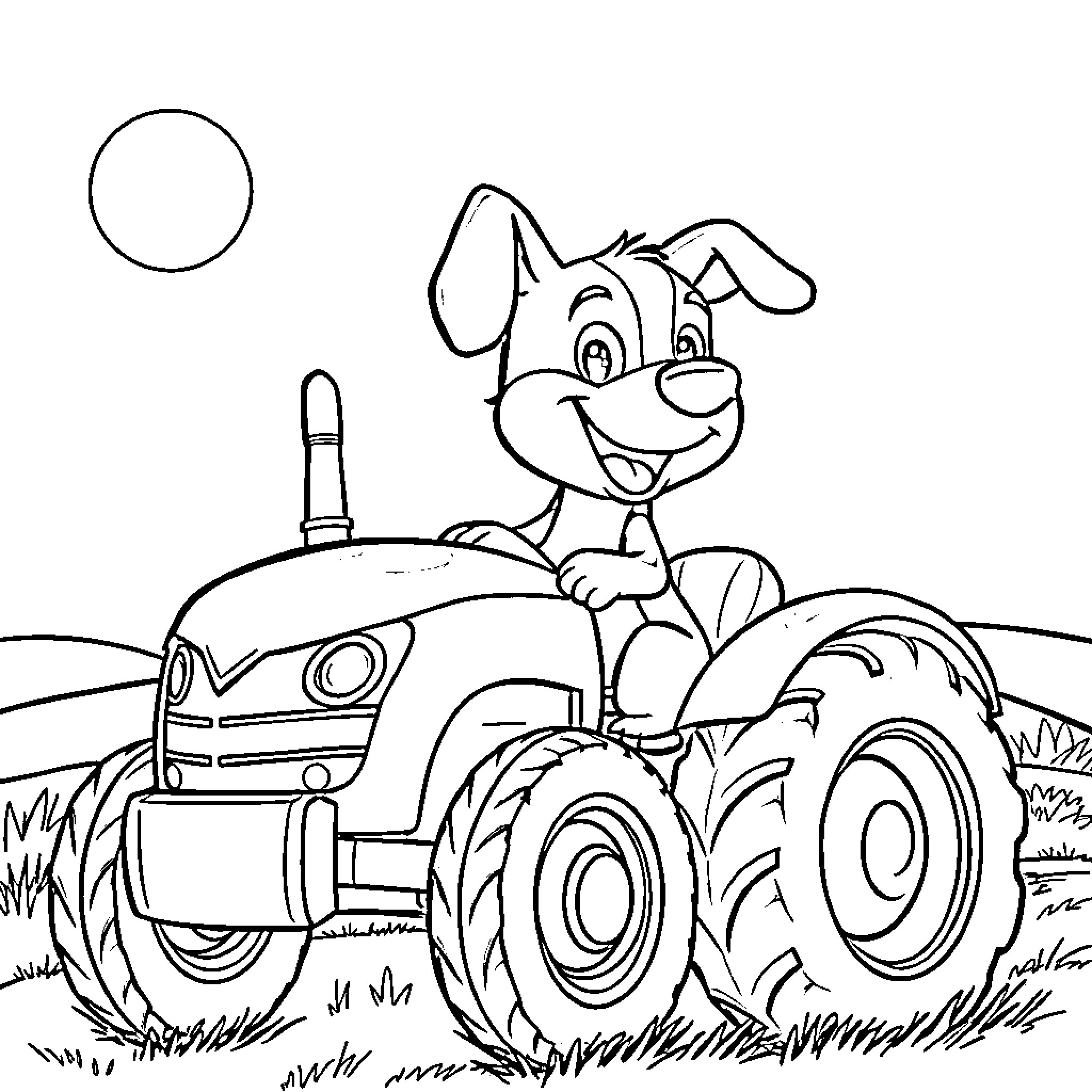 Bluey's Tractor Adventure Coloring Page (free black-and-white line drawing printable PDF for all, from beginners to advanced learners, including children, teens, adults, and seniors)