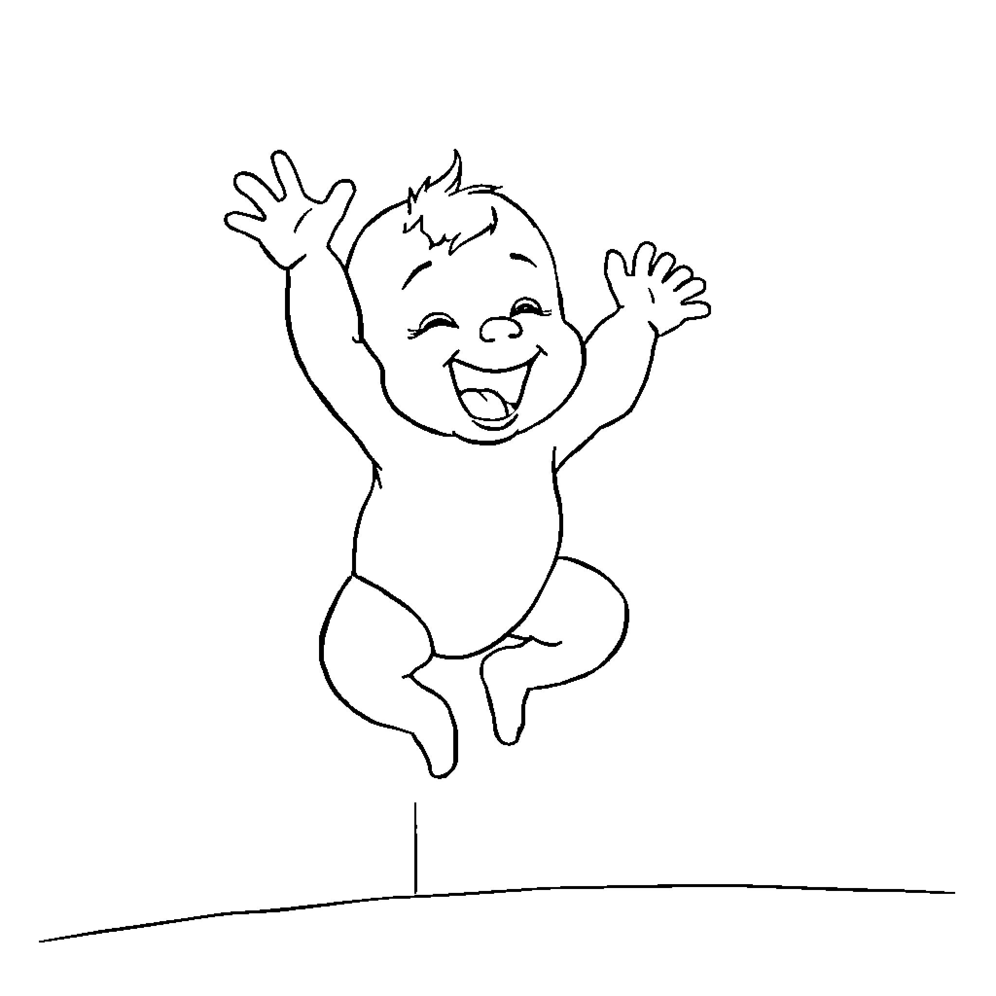 Bebe jumping with joy Coloring Page (free black-and-white line drawing printable PDF for all, from beginners to advanced learners, including children, teens, adults, and seniors)