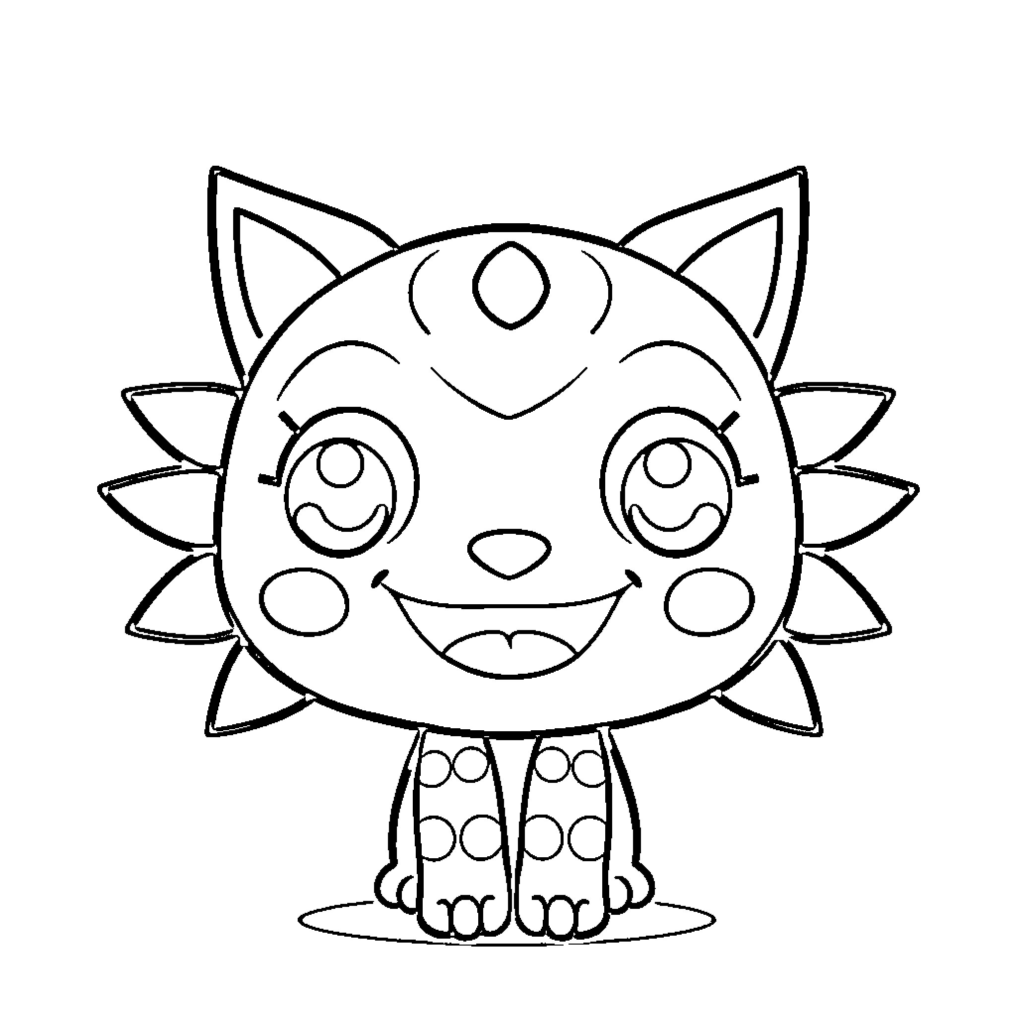 Bokimon's Cheerful Expression and Quirky Appearance Coloring Page (free black-and-white line drawing printable PDF for all, from beginners to advanced learners, including children, teens, adults, and seniors)