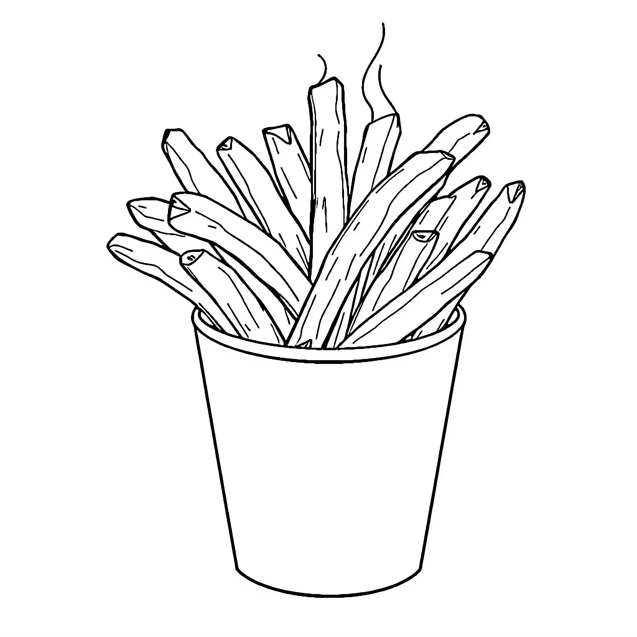 French Fry Delight in a Cup Coloring Page (free black-and-white line drawing printable PDF for all, from beginners to advanced learners, including children, teens, adults, and seniors)