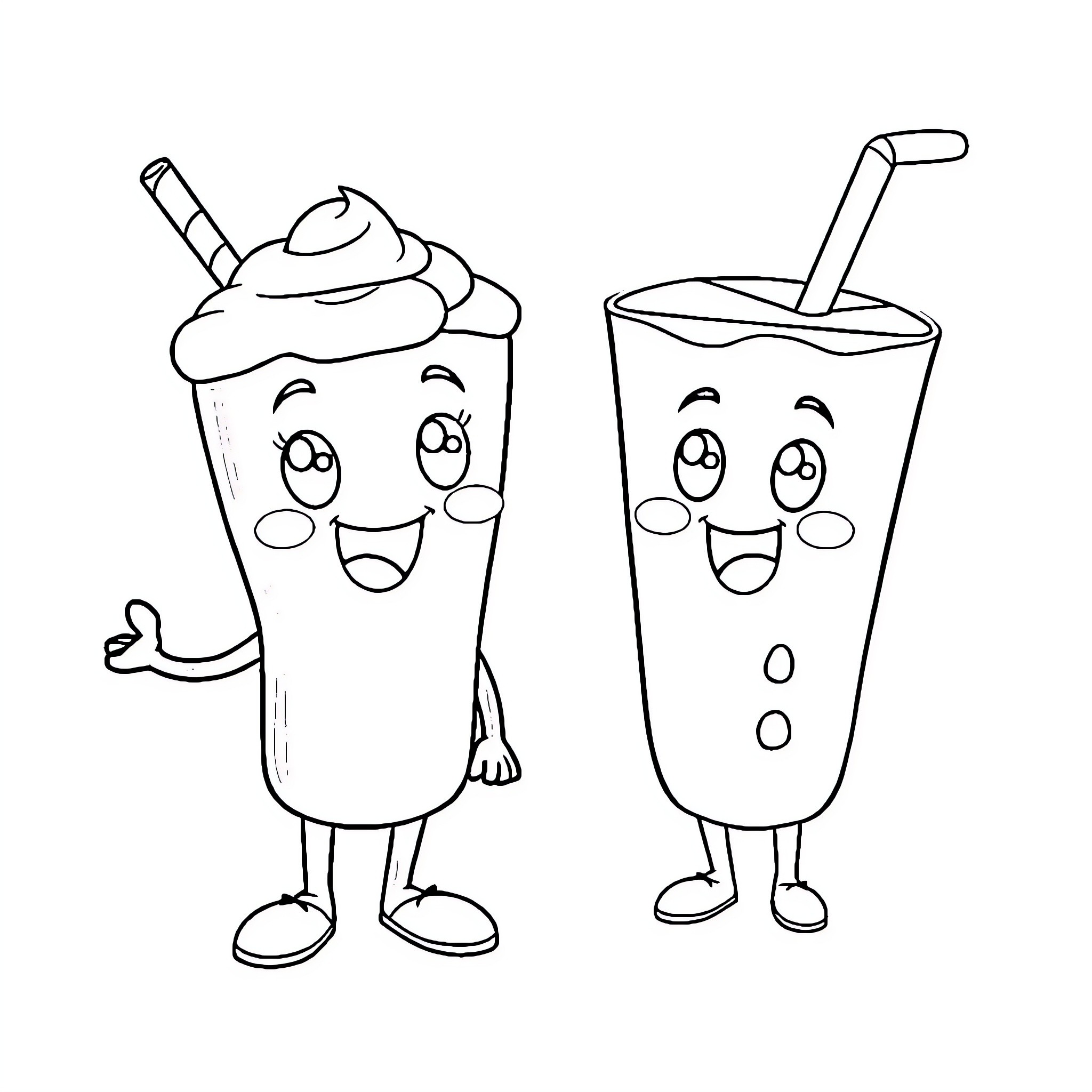 Mocha and Milk having a friendly chat Coloring Page (free black-and-white line drawing printable PDF for all, from beginners to advanced learners, including children, teens, adults, and seniors)