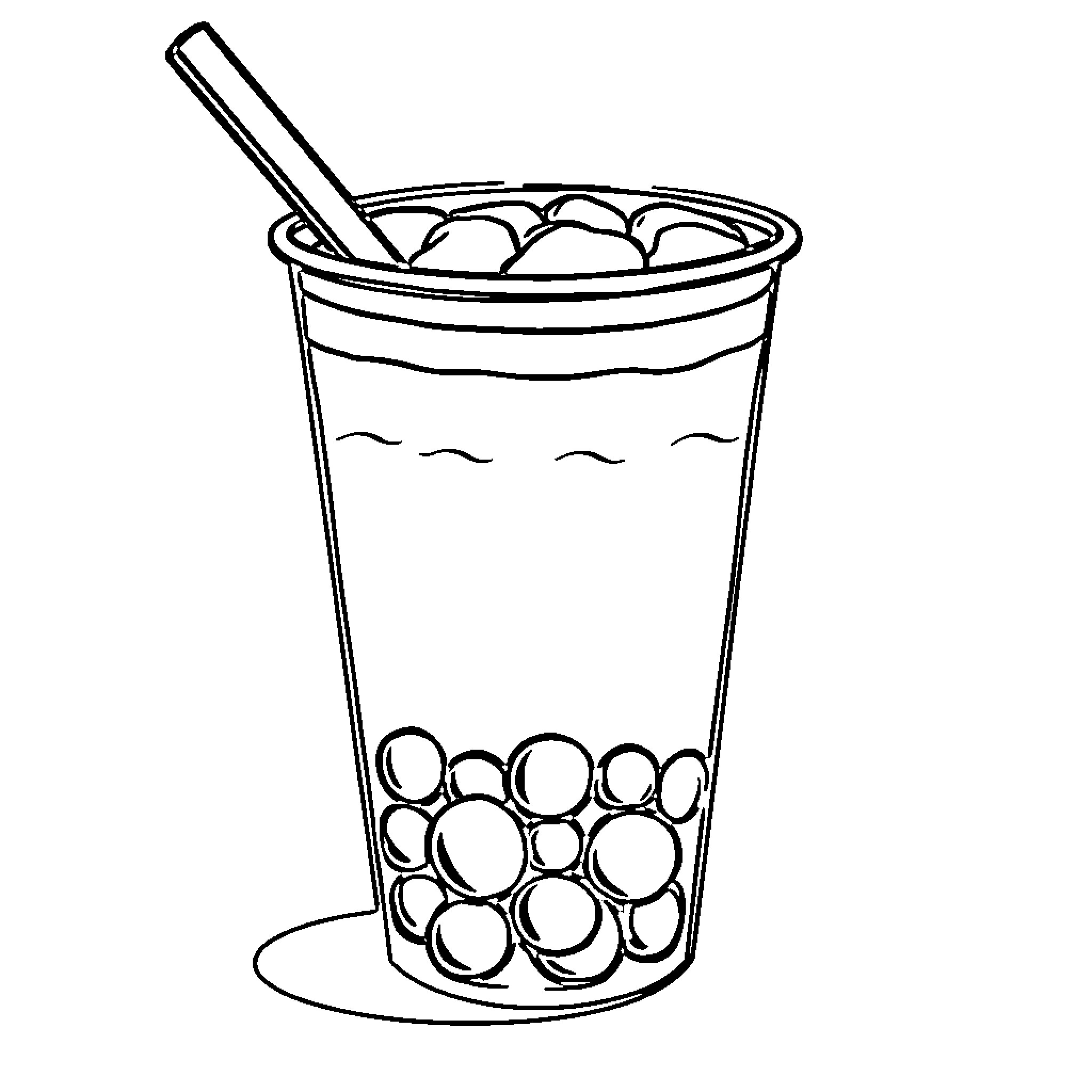 Boba Drink with Tapioca Pearls Coloring Page (free black-and-white line drawing printable PDF for all, from beginners to advanced learners, including children, teens, adults, and seniors)