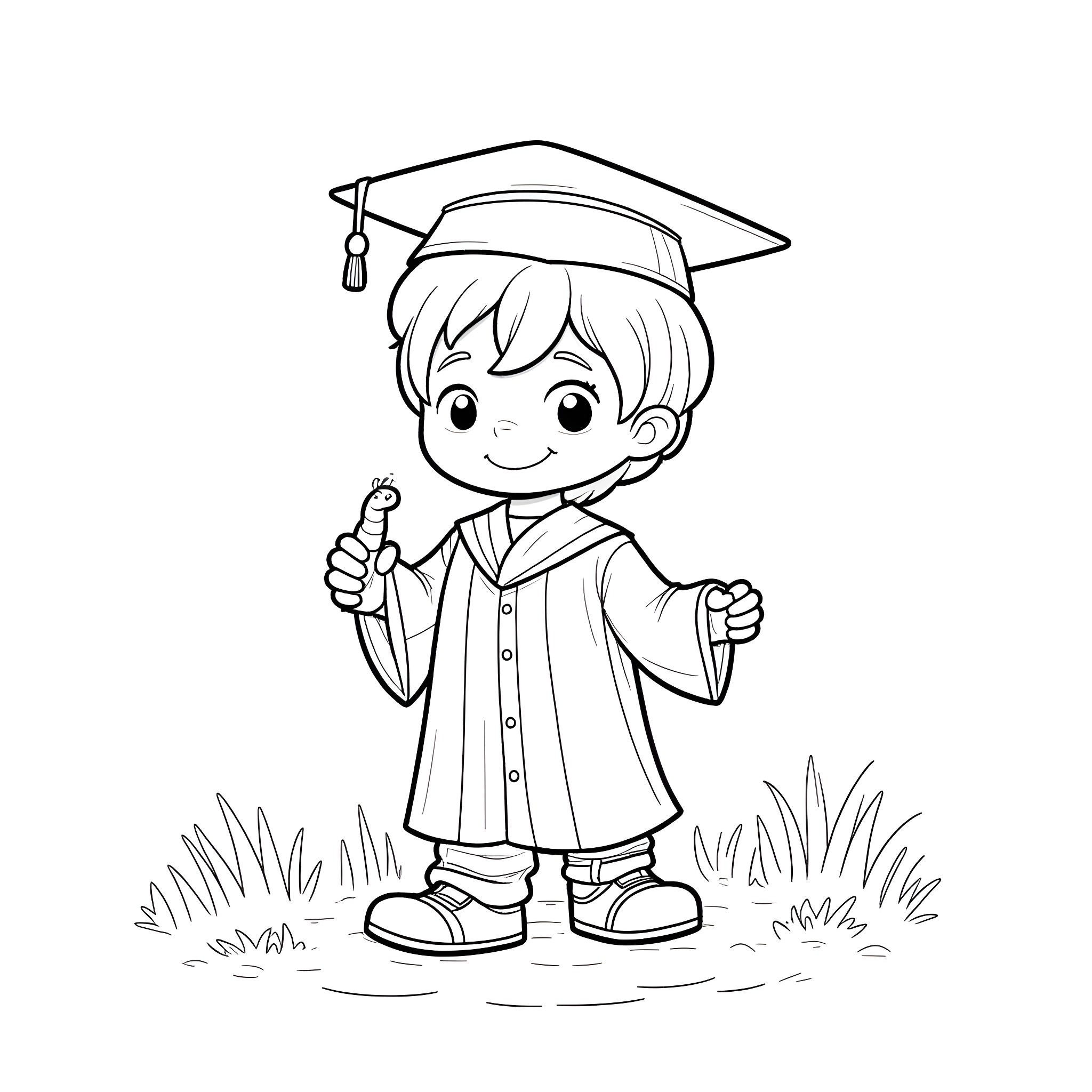 Boy Celebrating Graduation in Formal Attire Coloring Page (free black-and-white line drawing printable PDF for all, from beginners to advanced learners, including children, teens, adults, and seniors)