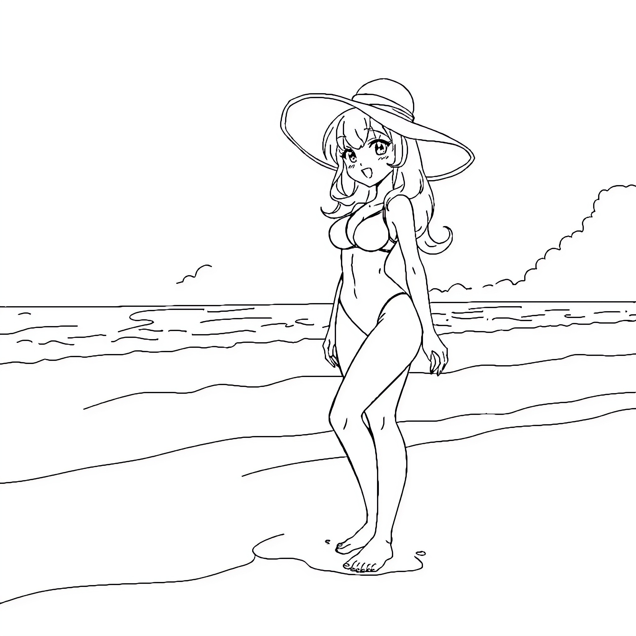 Ram enjoying a sunny day at the beach Coloring Page (free black-and-white line drawing printable PDF for all, from beginners to advanced learners, including children, teens, adults, and seniors)