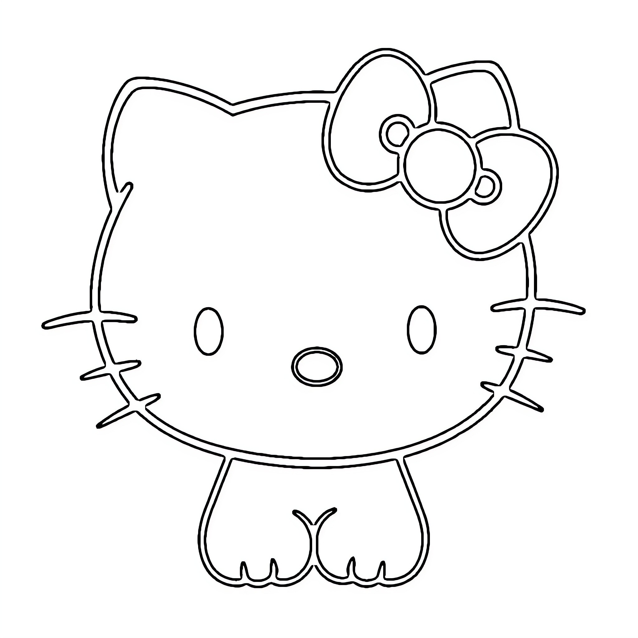 Hello Kitty sitting in simple outline Coloring Page (free black-and-white line drawing printable PDF for all, from beginners to advanced learners, including children, teens, adults, and seniors)