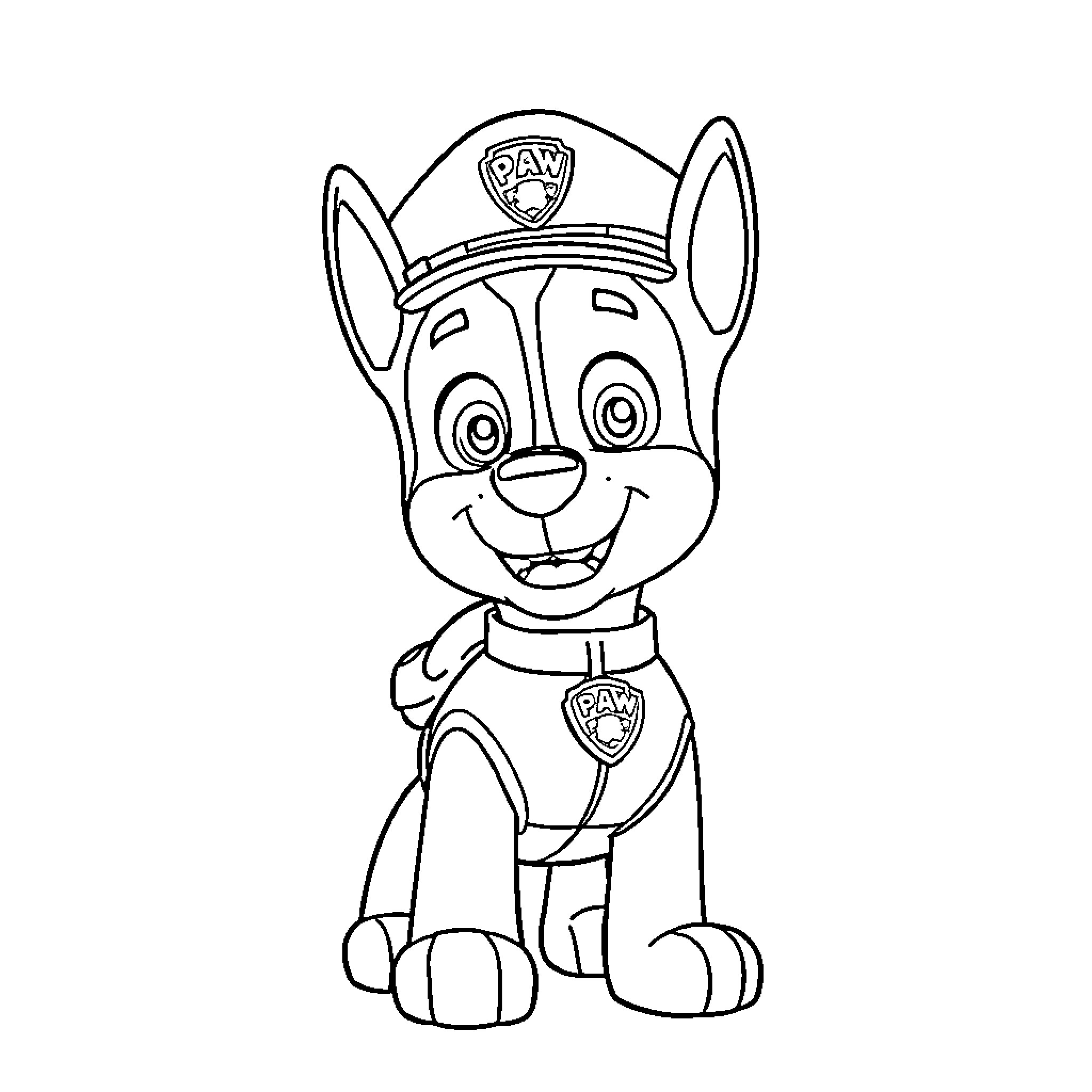 Chase Puppy Hero in Action Coloring Page (free black-and-white line drawing printable PDF for all, from beginners to advanced learners, including children, teens, adults, and seniors)