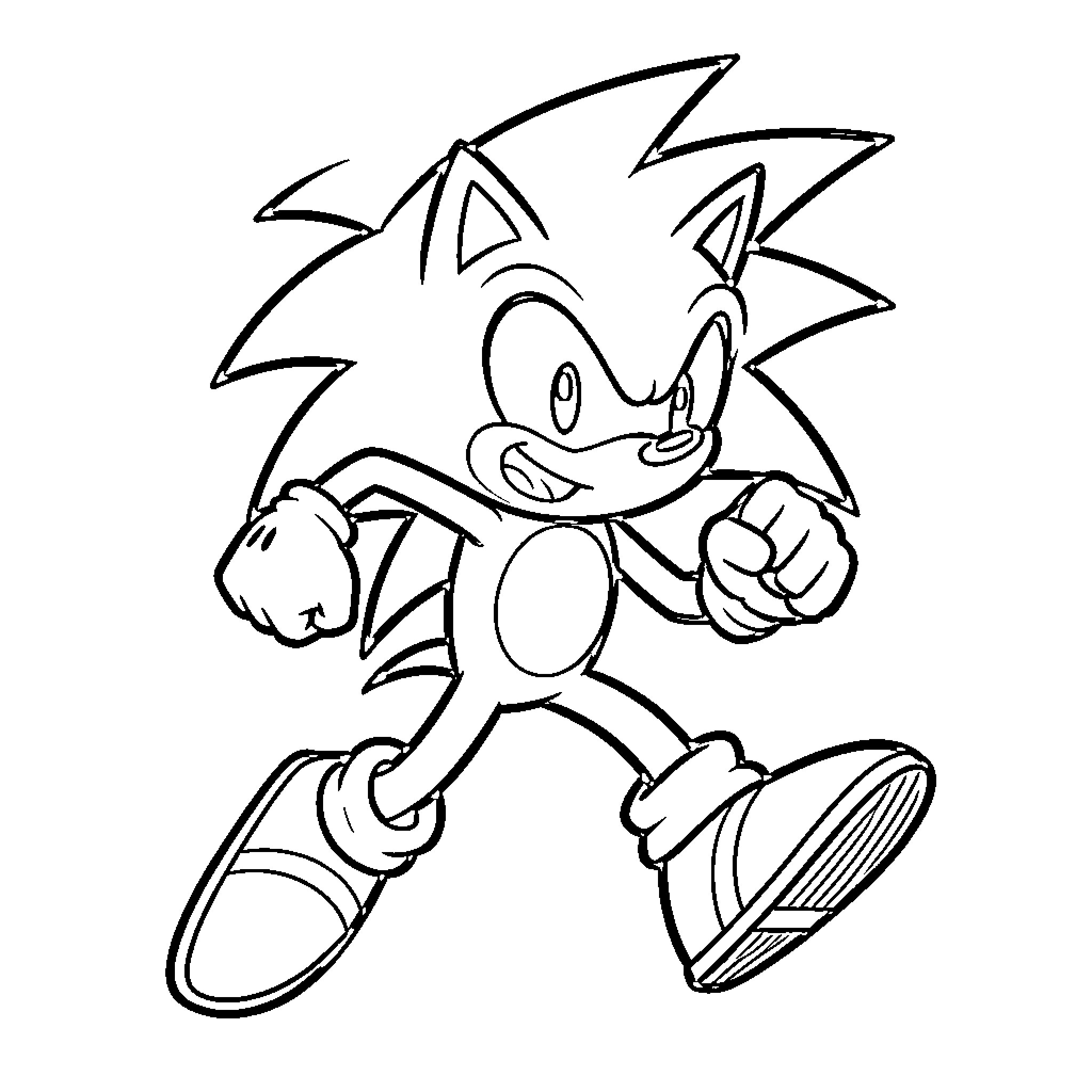 Sonic the Hedgehog running dynamically Coloring Page (free black-and-white line drawing printable PDF for all, from beginners to advanced learners, including children, teens, adults, and seniors)