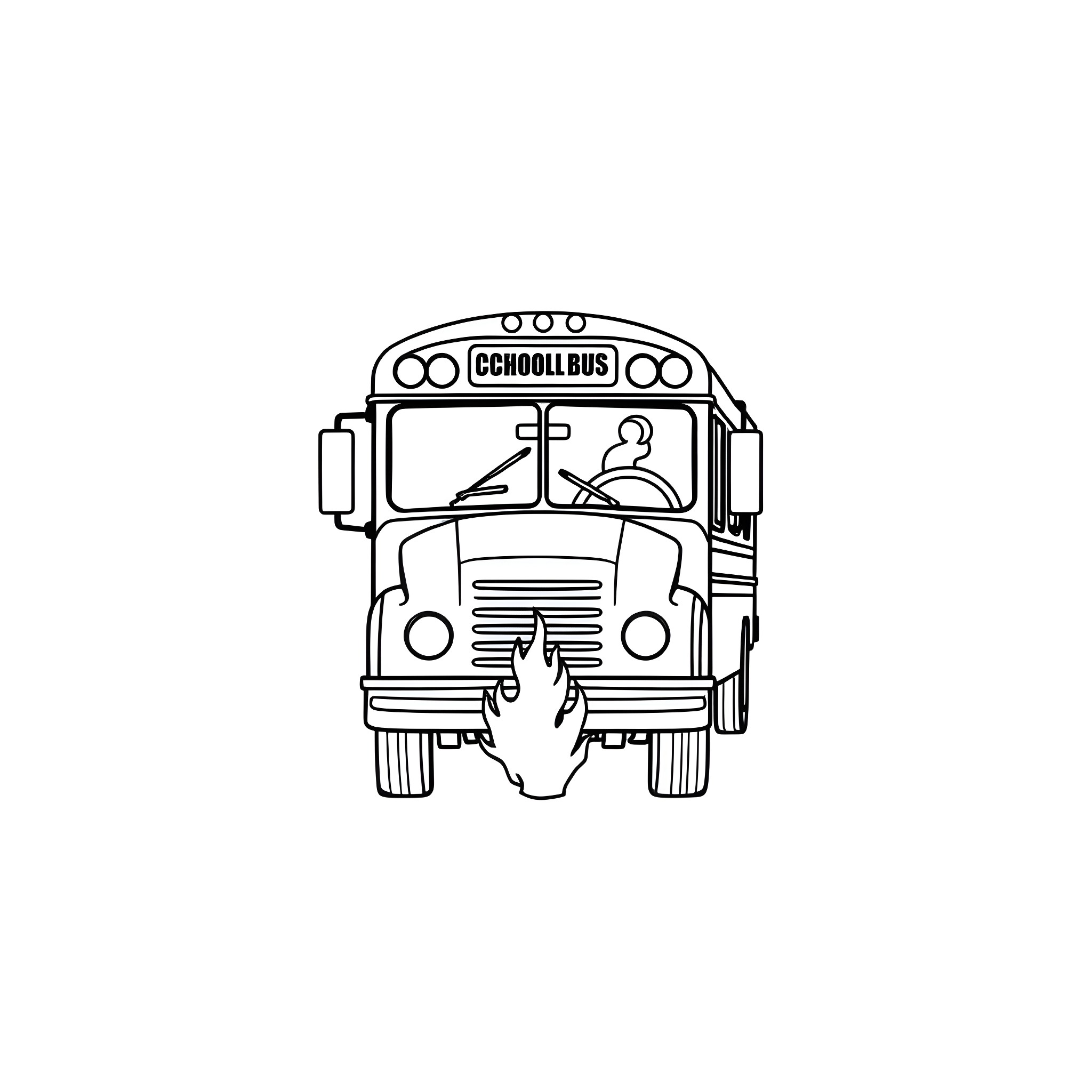 School Bus with Driver Focused on the Road Coloring Page (free black-and-white line drawing printable PDF for all, from beginners to advanced learners, including children, teens, adults, and seniors)