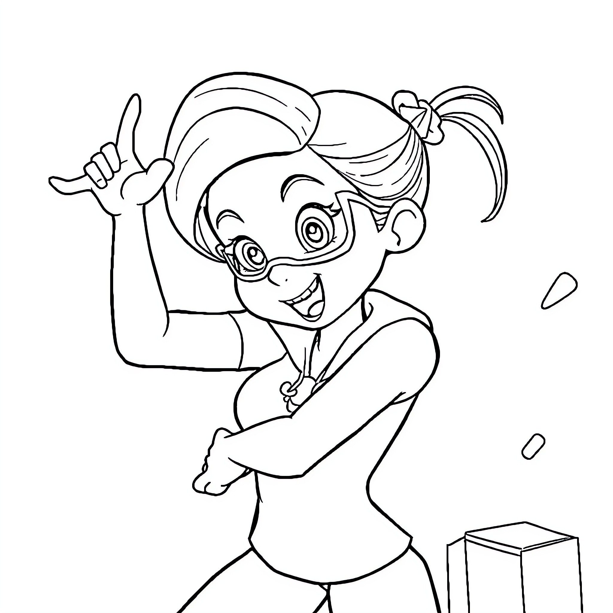 Kim Possible in Joyful Action Pose Coloring Page (free black-and-white line drawing printable PDF for all, from beginners to advanced learners, including children, teens, adults, and seniors)