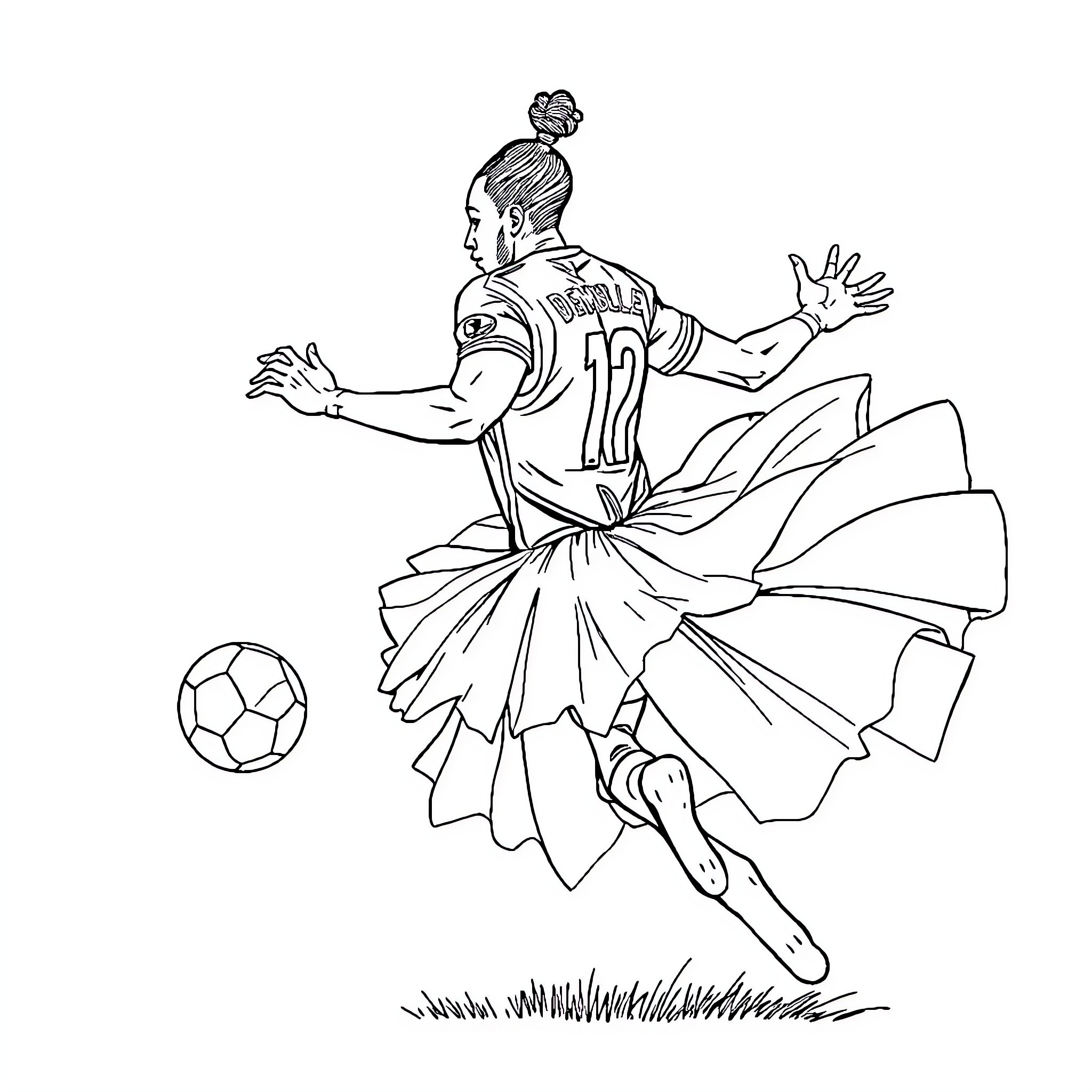 Dembelé's dynamic soccer dance Coloring Page (free black-and-white line drawing printable PDF for all, from beginners to advanced learners, including children, teens, adults, and seniors)