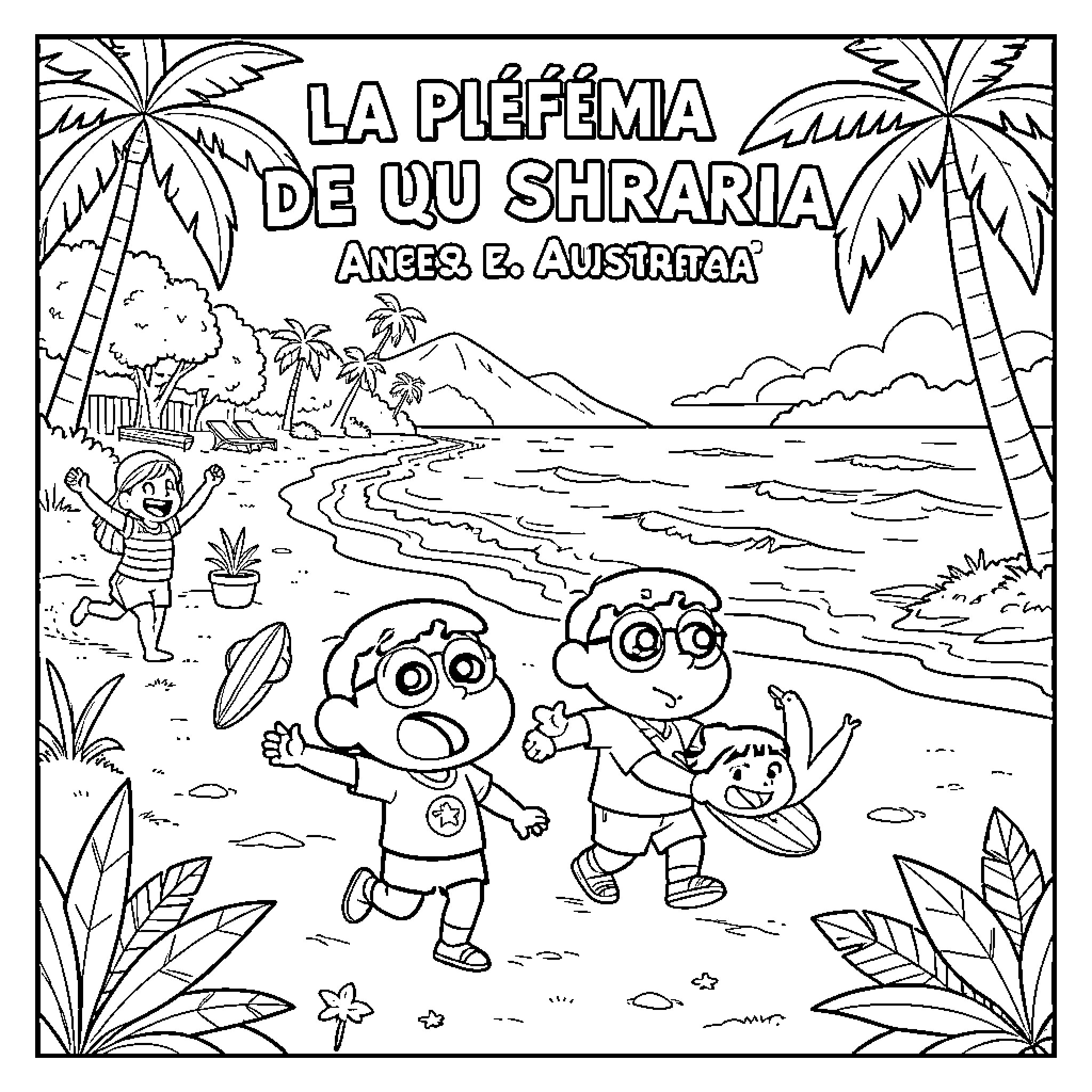 Shin Chan's Beachside Adventure in Australia Coloring Page (free black-and-white line drawing printable PDF for all, from beginners to advanced learners, including children, teens, adults, and seniors)