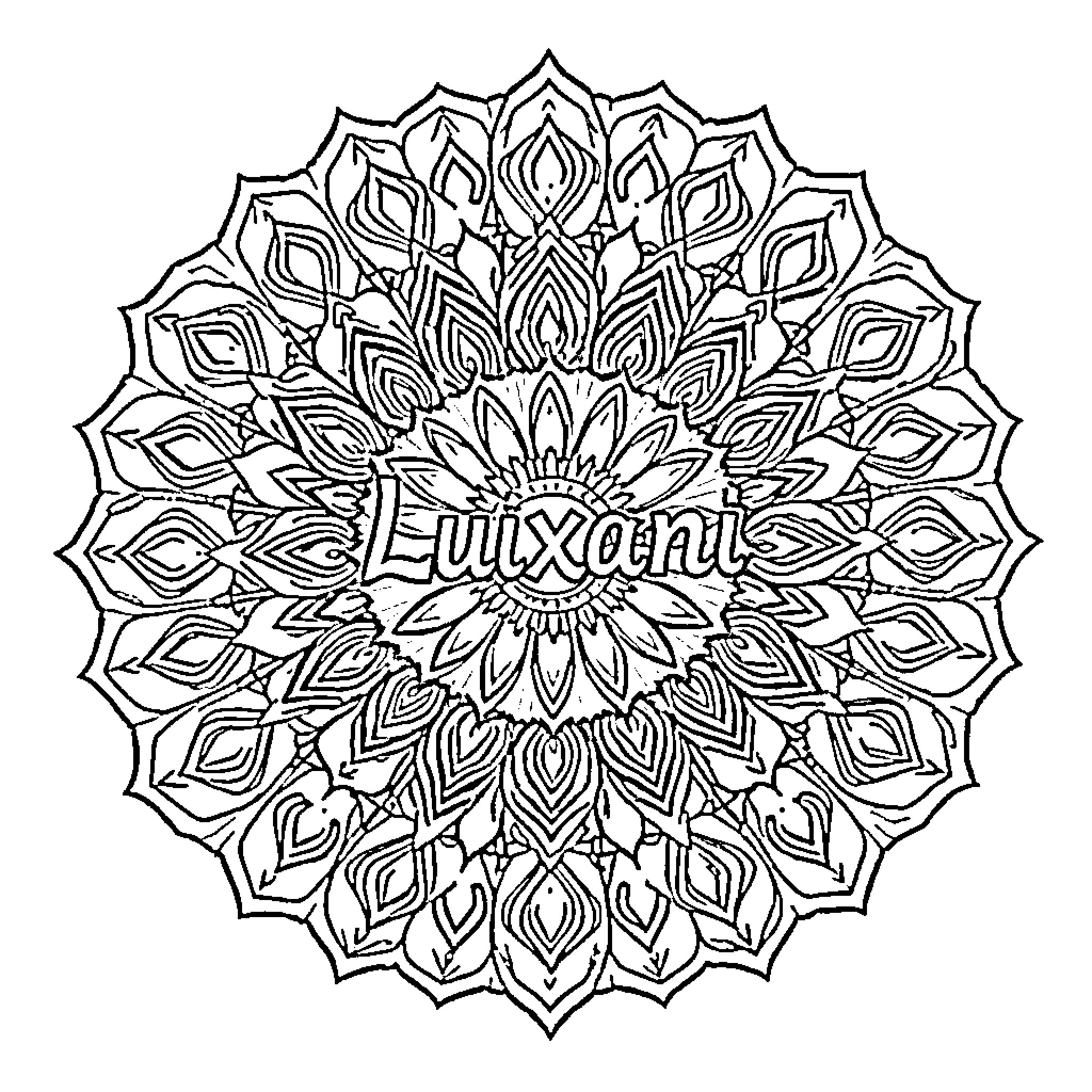 Mandala with intricate floral patterns and text Coloring Page (free black-and-white line drawing printable PDF for all, from beginners to advanced learners, including children, teens, adults, and seniors)