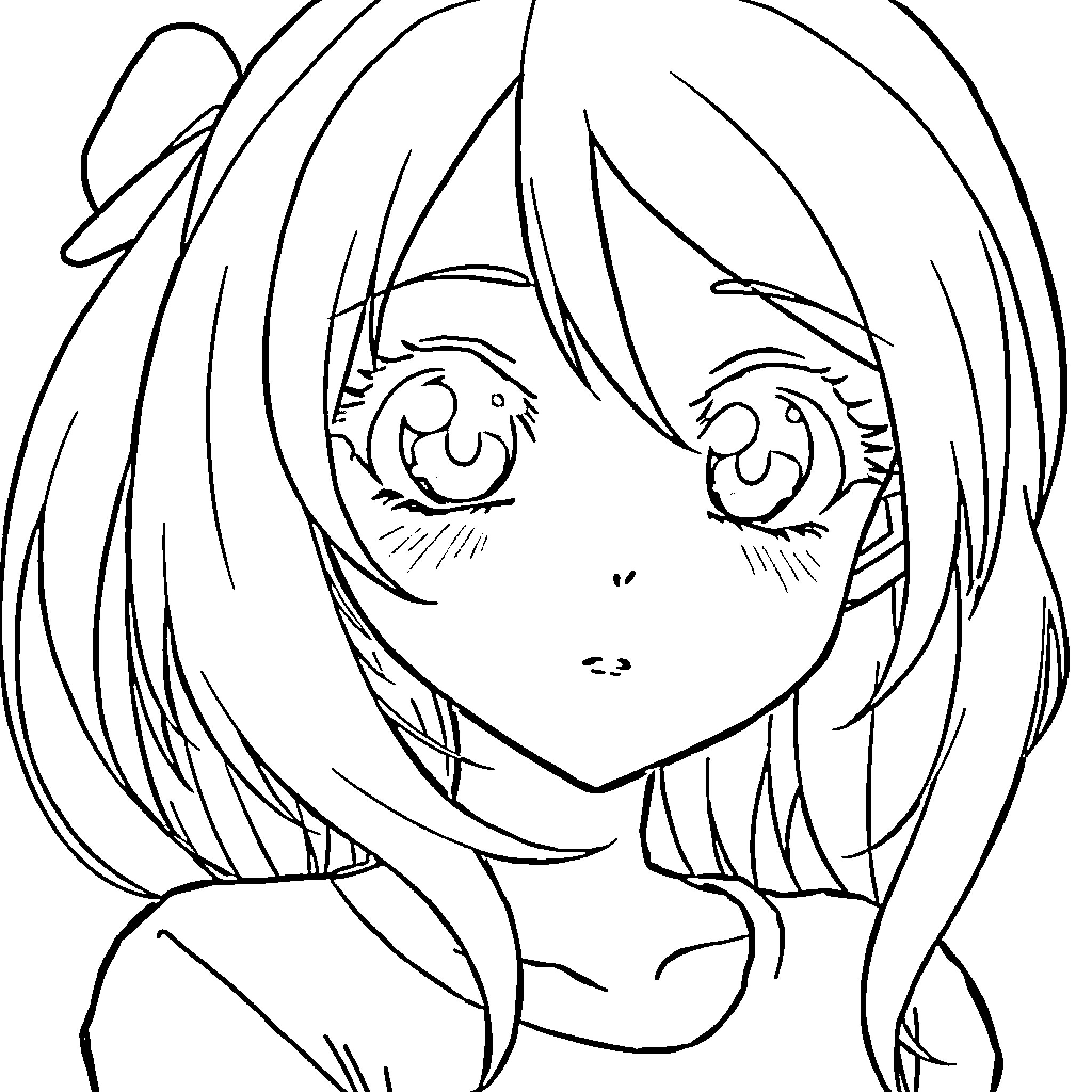 Anime Girl with Expressive Face Coloring Page (free black-and-white line drawing printable PDF for all, from beginners to advanced learners, including children, teens, adults, and seniors)