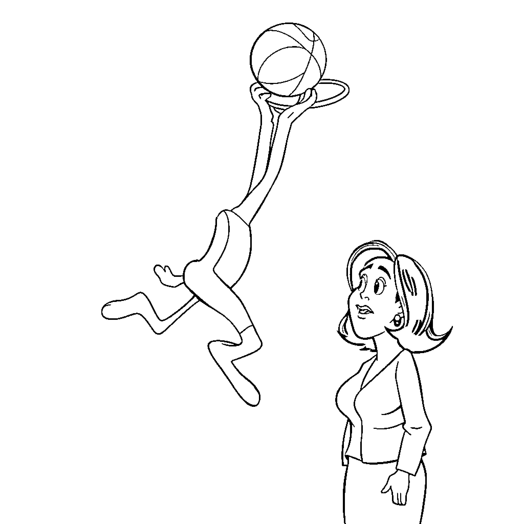 Bugs Bunny jumping in a lively manner Coloring Page (free black-and-white line drawing printable PDF for all, from beginners to advanced learners, including children, teens, adults, and seniors)