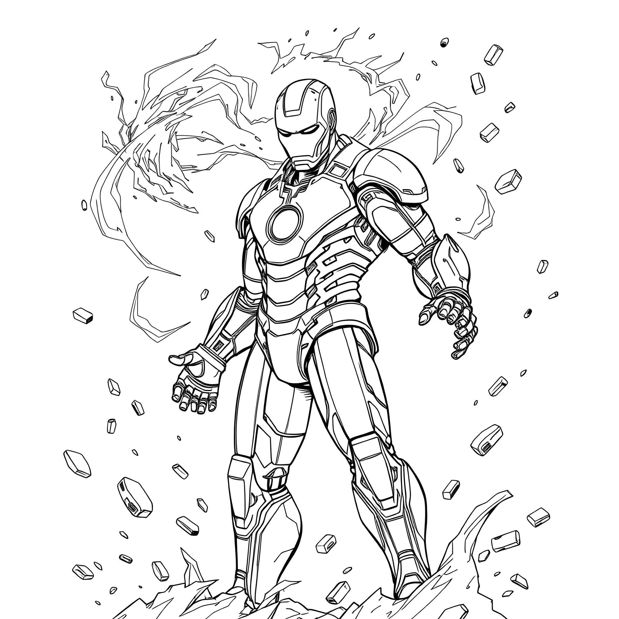 Magneto in Powerful Superheroine Pose Coloring Page (free black-and-white line drawing printable PDF for all, from beginners to advanced learners, including children, teens, adults, and seniors)