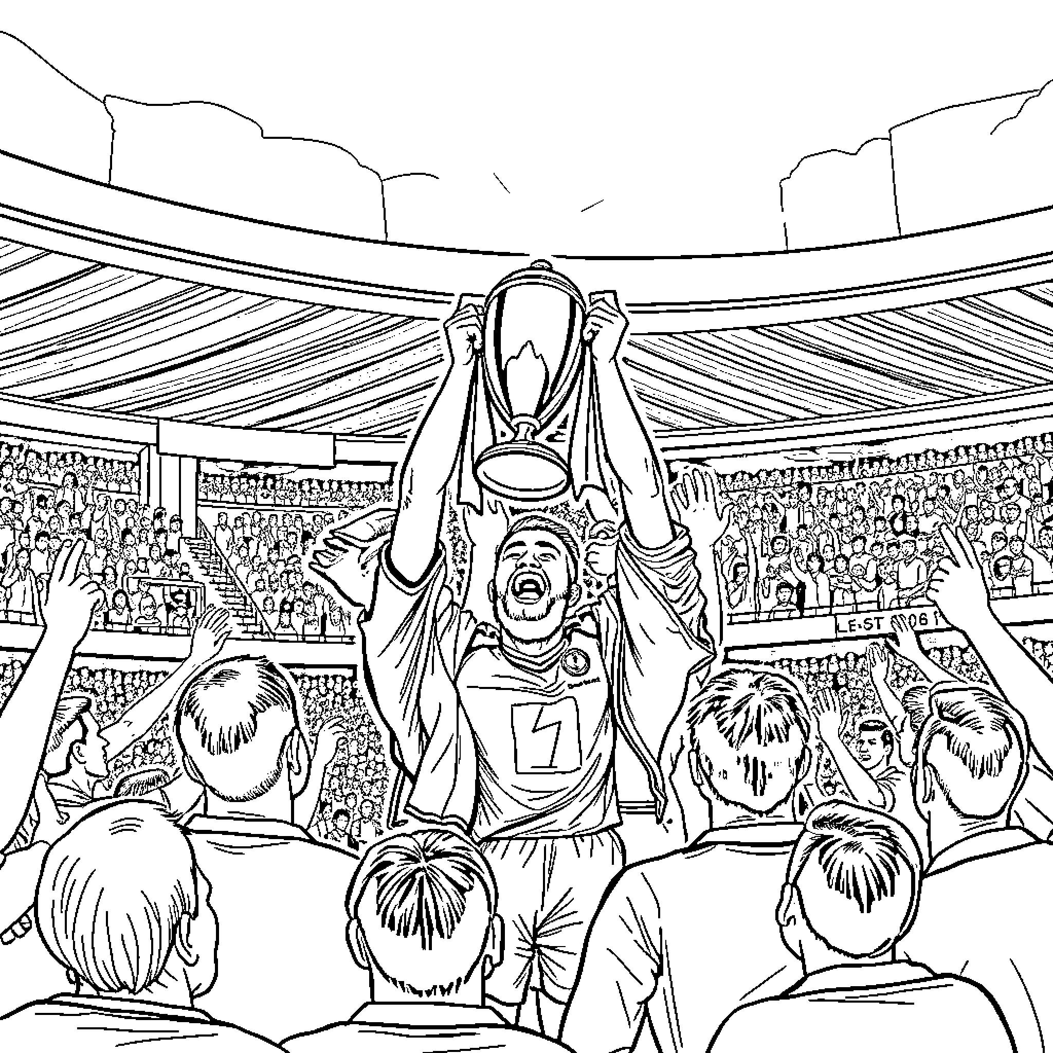 Portsmouth FC players celebrating victory on the pitch Coloring Page (free black-and-white line drawing printable PDF for all, from beginners to advanced learners, including children, teens, adults, and seniors)