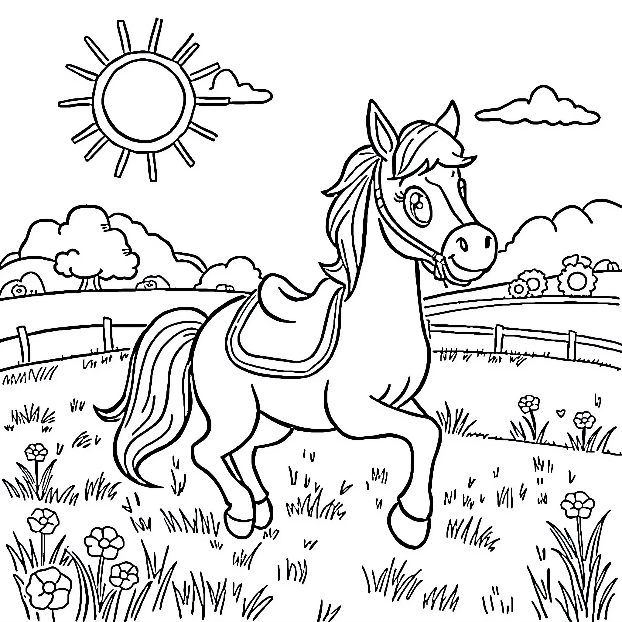 Bluey's Playful Pony Adventure Coloring Page (free black-and-white line drawing printable PDF for all, from beginners to advanced learners, including children, teens, adults, and seniors)