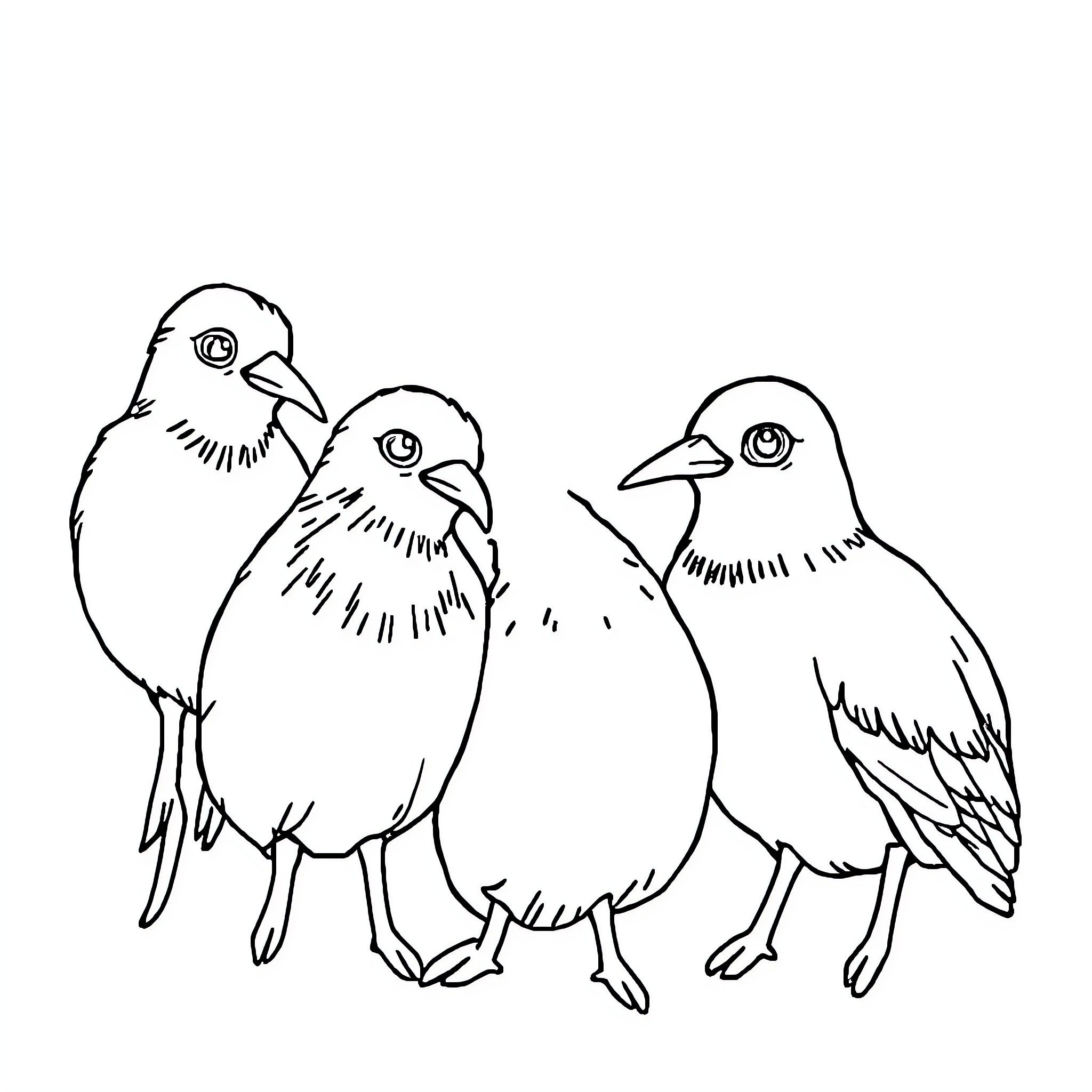 Car with three birds in a simple outline style Coloring Page (free black-and-white line drawing printable PDF for all, from beginners to advanced learners, including children, teens, adults, and seniors)