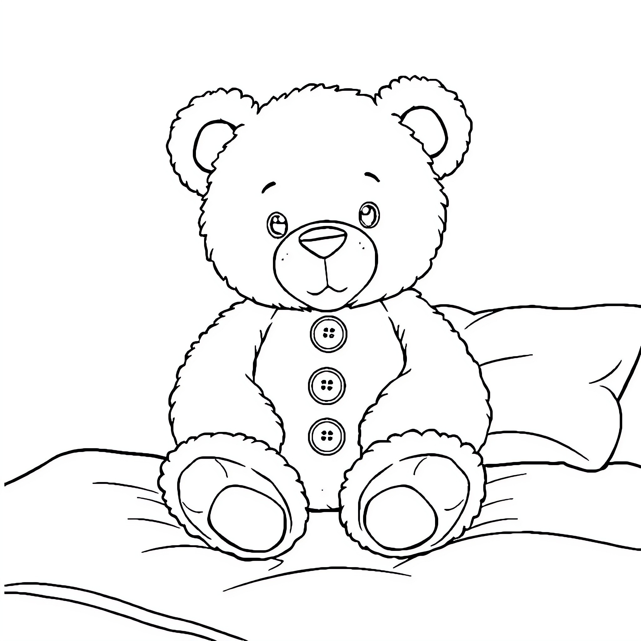 Teddy Bear sitting on the floor Coloring Page (free black-and-white line drawing printable PDF for all, from beginners to advanced learners, including children, teens, adults, and seniors)