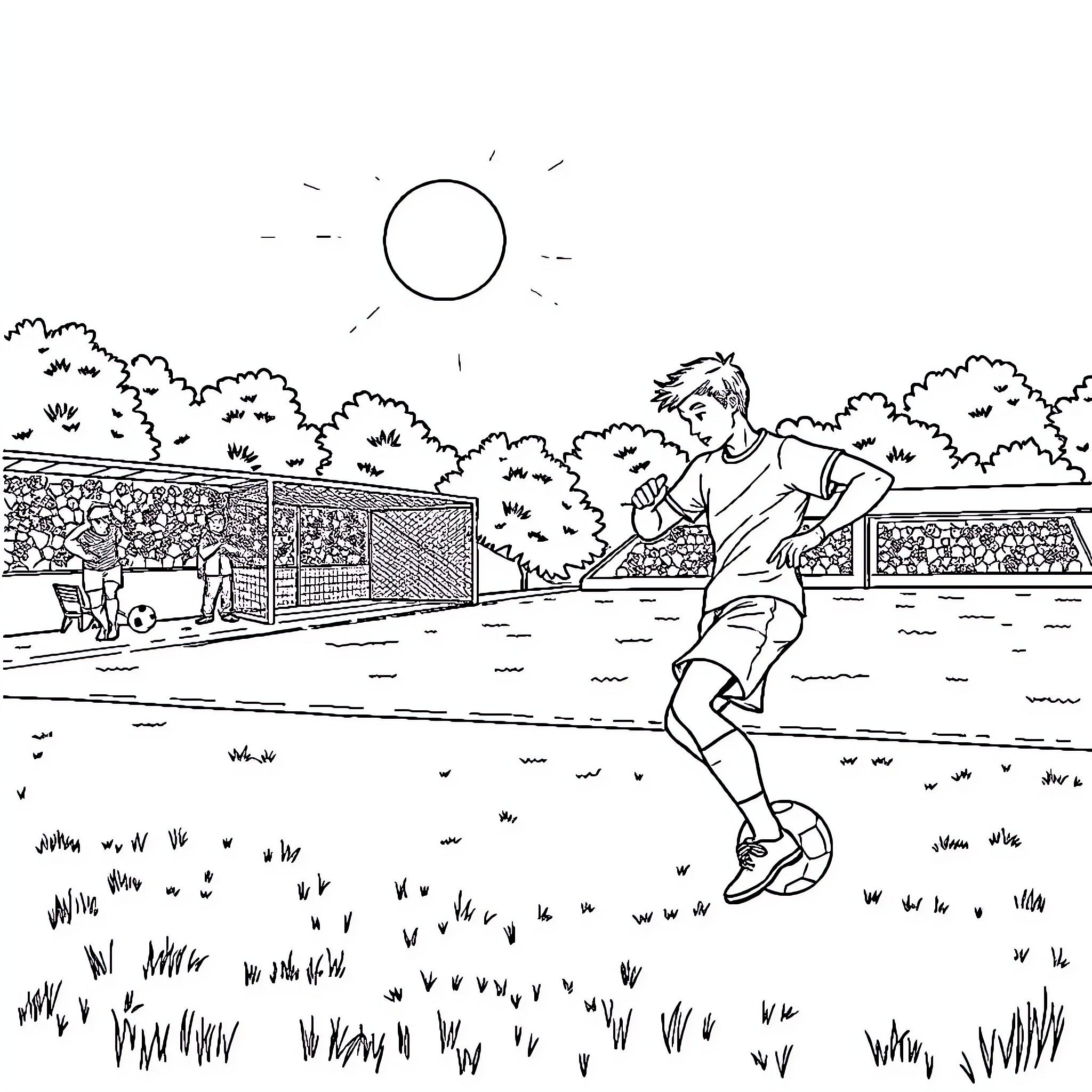 Barman working outdoors on a sunny day Coloring Page (free black-and-white line drawing printable PDF for all, from beginners to advanced learners, including children, teens, adults, and seniors)