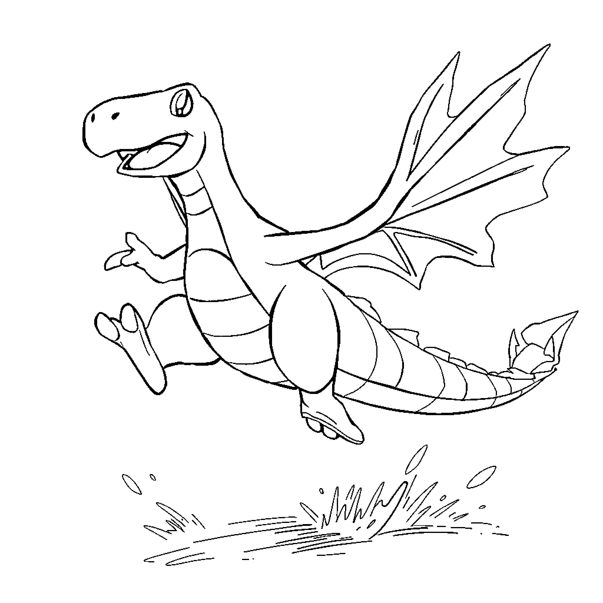 Pokémon dragon-like creature soaring through the air Coloring Page (free black-and-white line drawing printable PDF for all, from beginners to advanced learners, including children, teens, adults, and seniors)