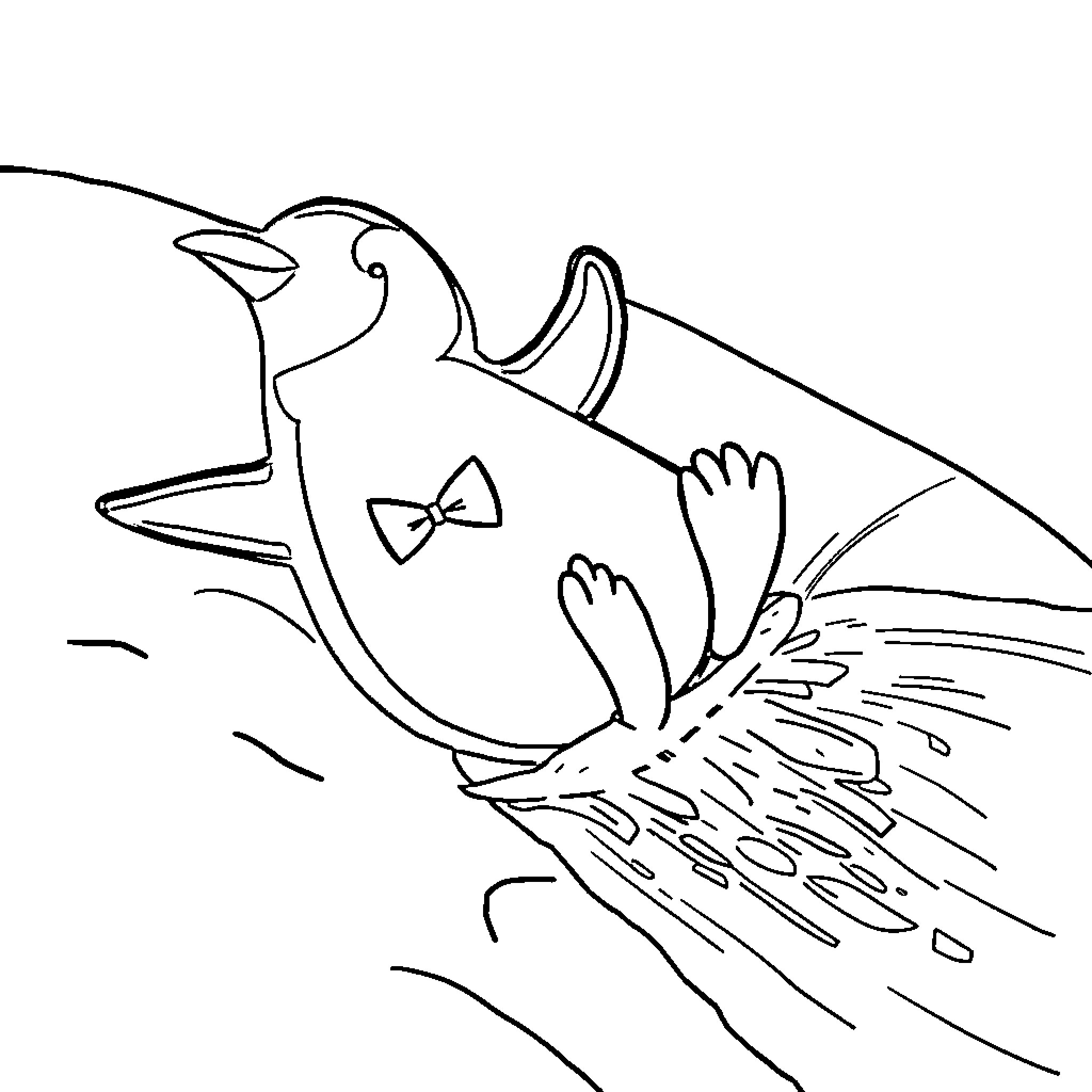 Penguin wearing a bow tie Coloring Page (free black-and-white line drawing printable PDF for all, from beginners to advanced learners, including children, teens, adults, and seniors)