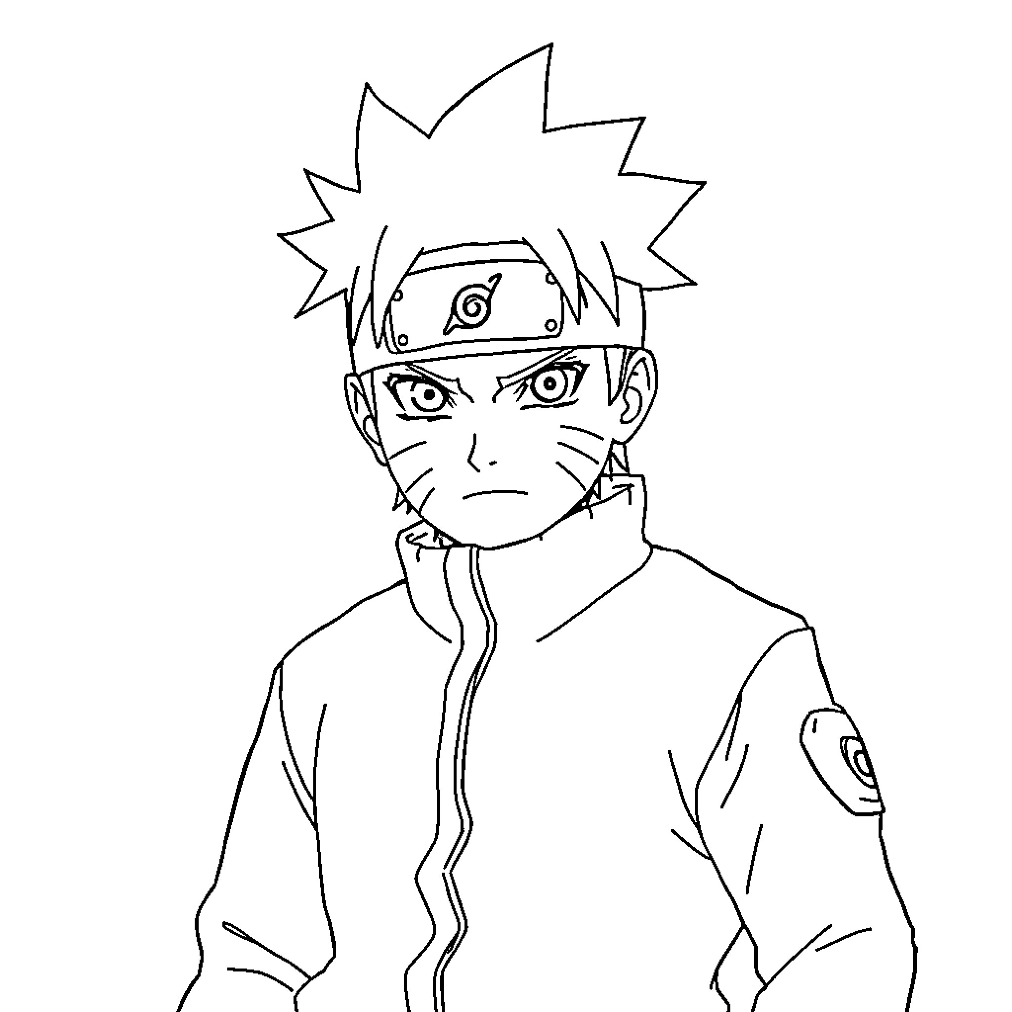 Naruto character in serious expression Coloring Page (free black-and-white line drawing printable PDF for all, from beginners to advanced learners, including children, teens, adults, and seniors)
