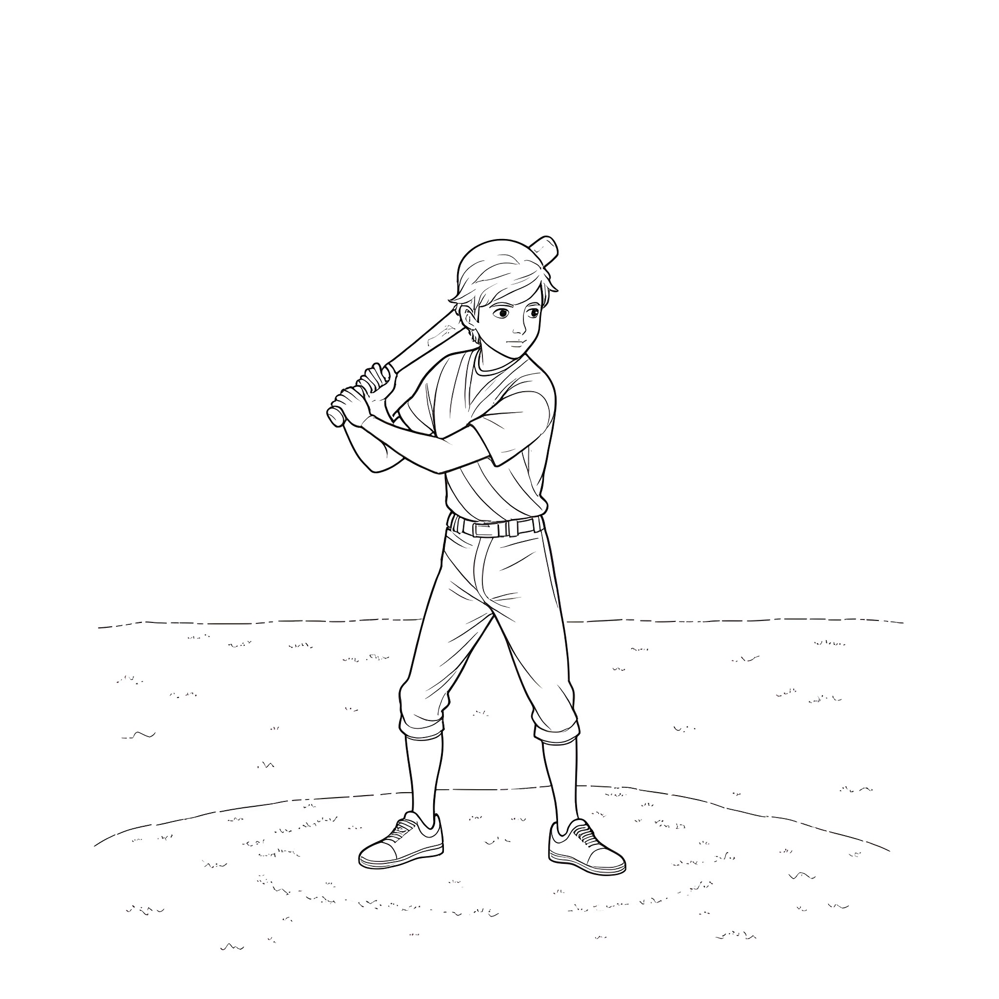 Luke Skywalker in a heroic battle stance Coloring Page (free black-and-white line drawing printable PDF for all, from beginners to advanced learners, including children, teens, adults, and seniors)