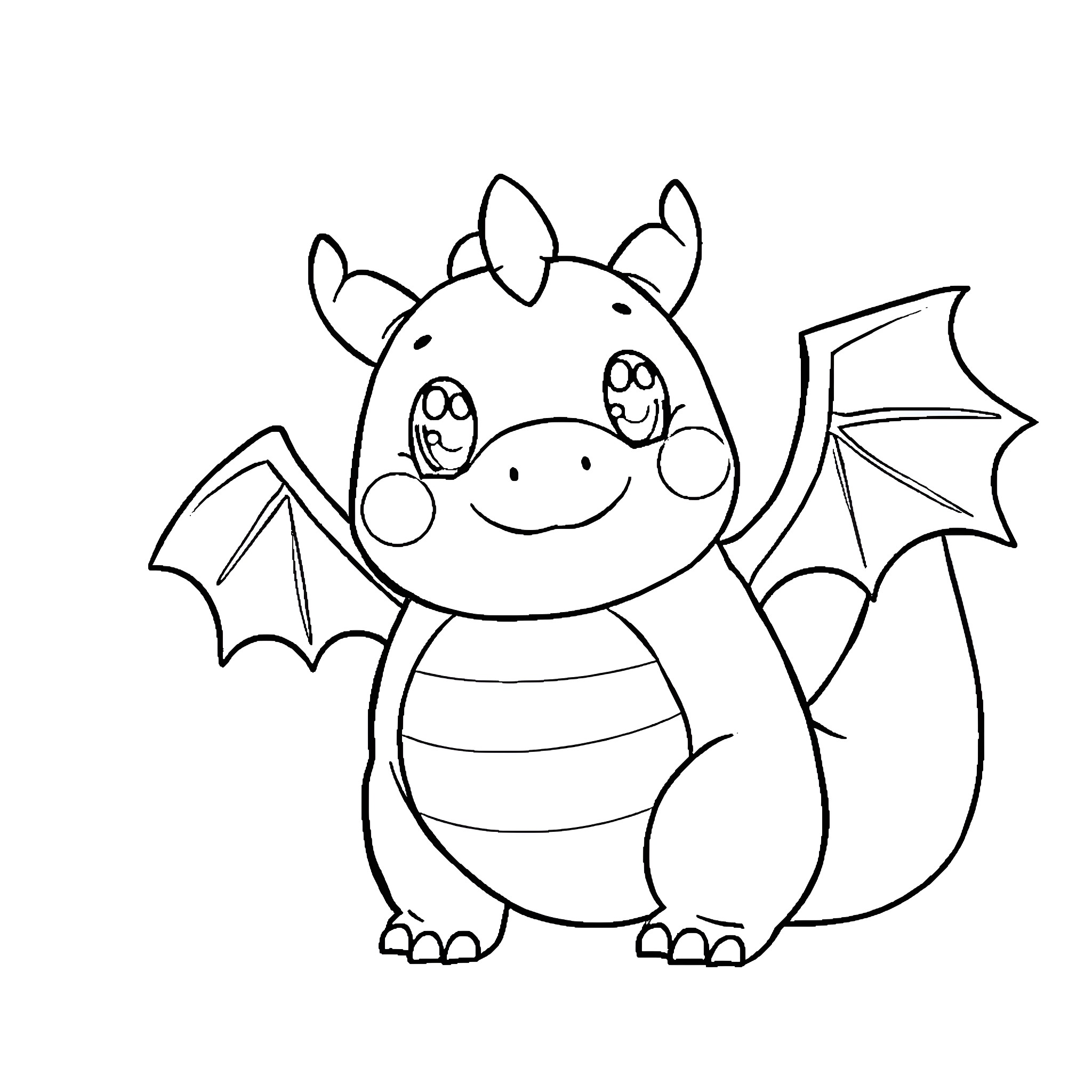 Dragon hatchling spreading its wings Coloring Page (free black-and-white line drawing printable PDF for all, from beginners to advanced learners, including children, teens, adults, and seniors)