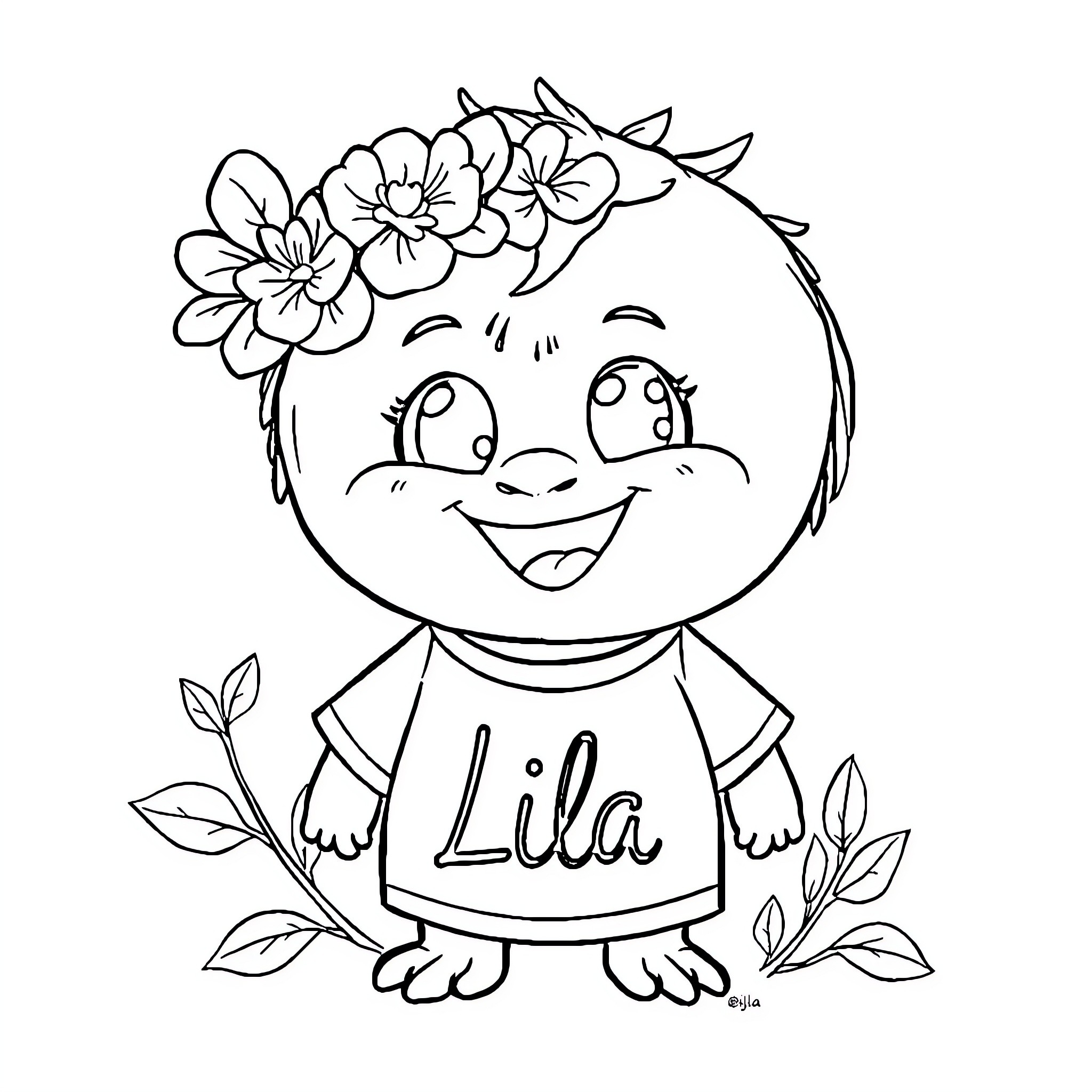 Labubu playing happily with floral crown Coloring Page (free black-and-white line drawing printable PDF for all, from beginners to advanced learners, including children, teens, adults, and seniors)