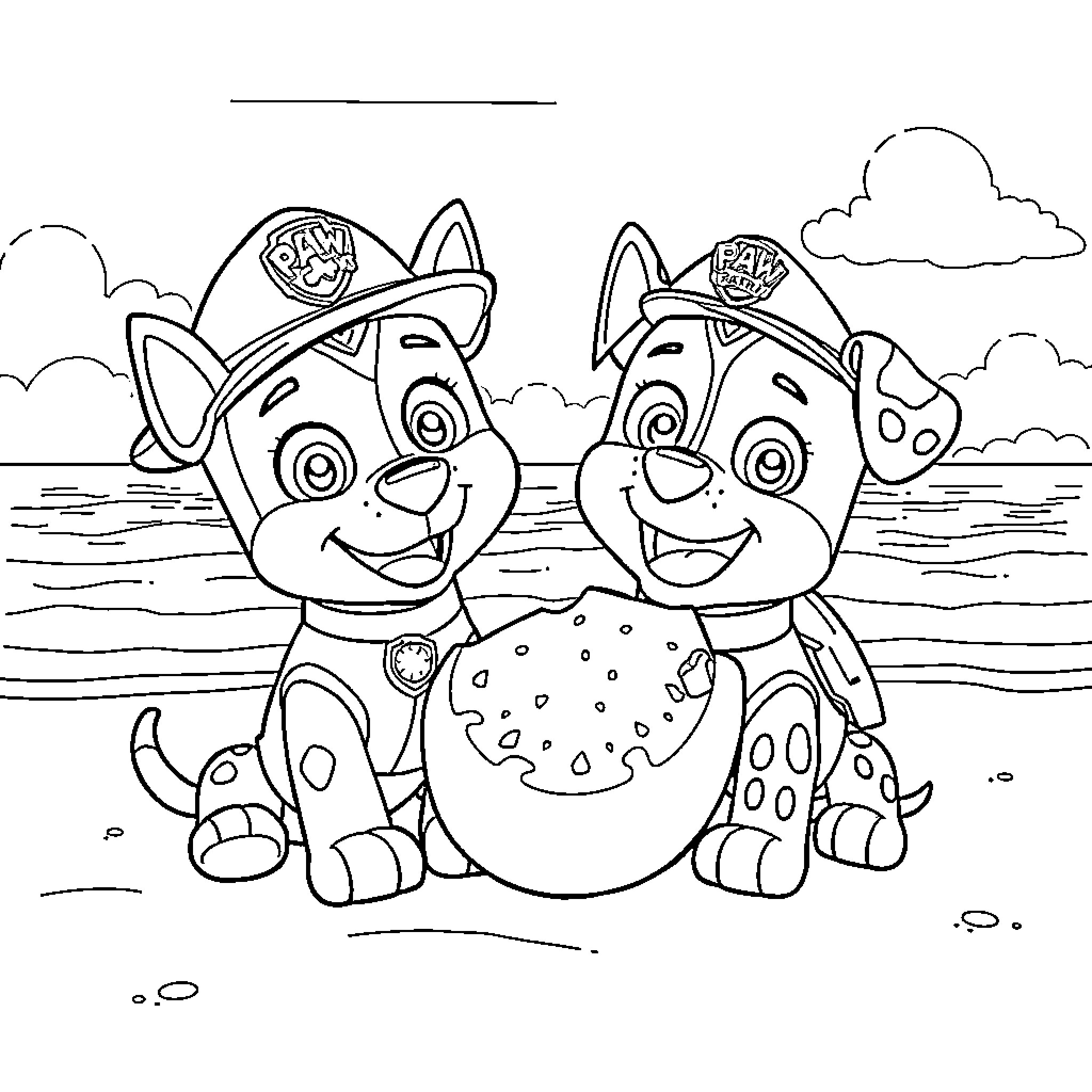 Sky-High Adventure of Paw Patrol Pups Coloring Page (free black-and-white line drawing printable PDF for all, from beginners to advanced learners, including children, teens, adults, and seniors)