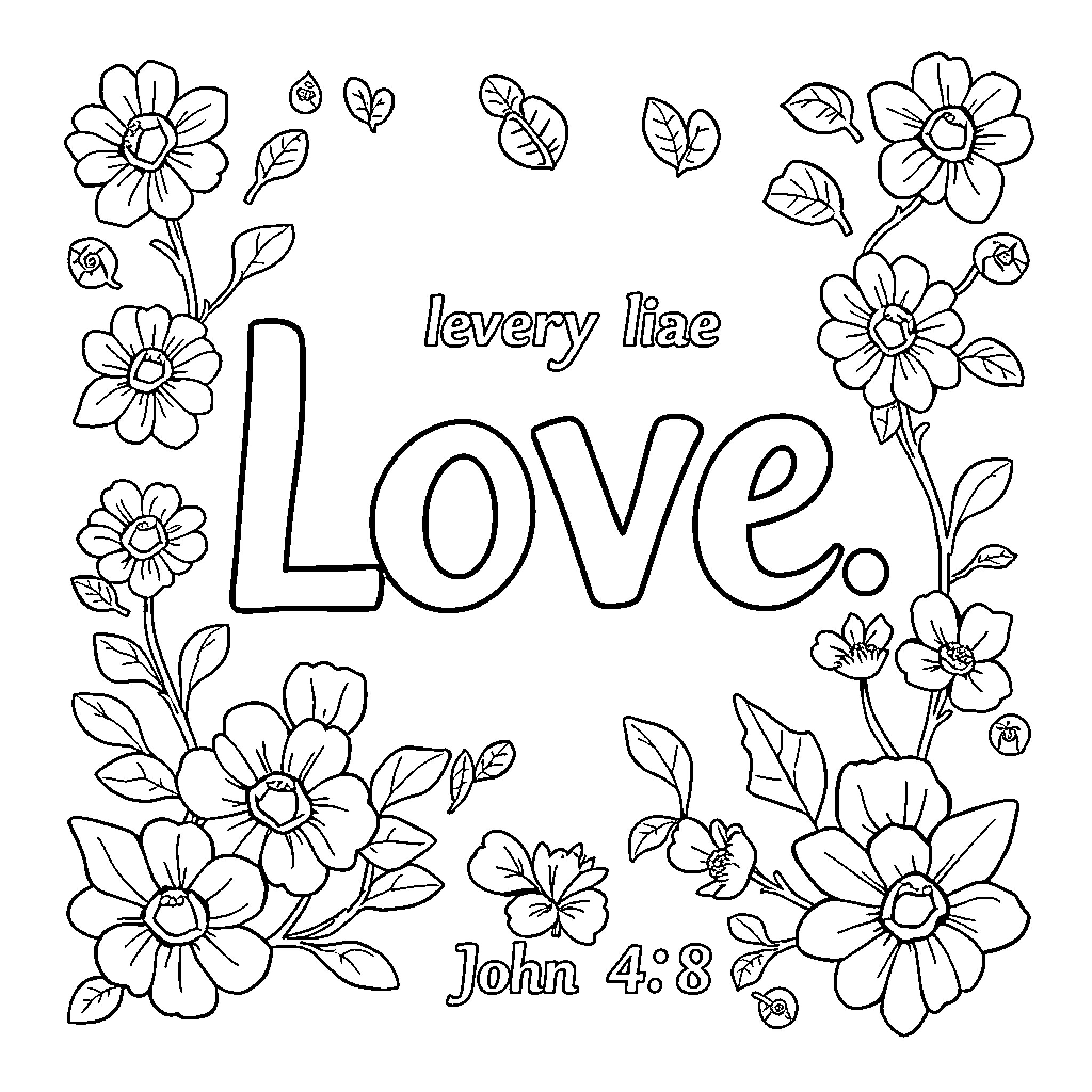 Bible verse surrounded by floral illustrations Coloring Page (free black-and-white line drawing printable PDF for all, from beginners to advanced learners, including children, teens, adults, and seniors)