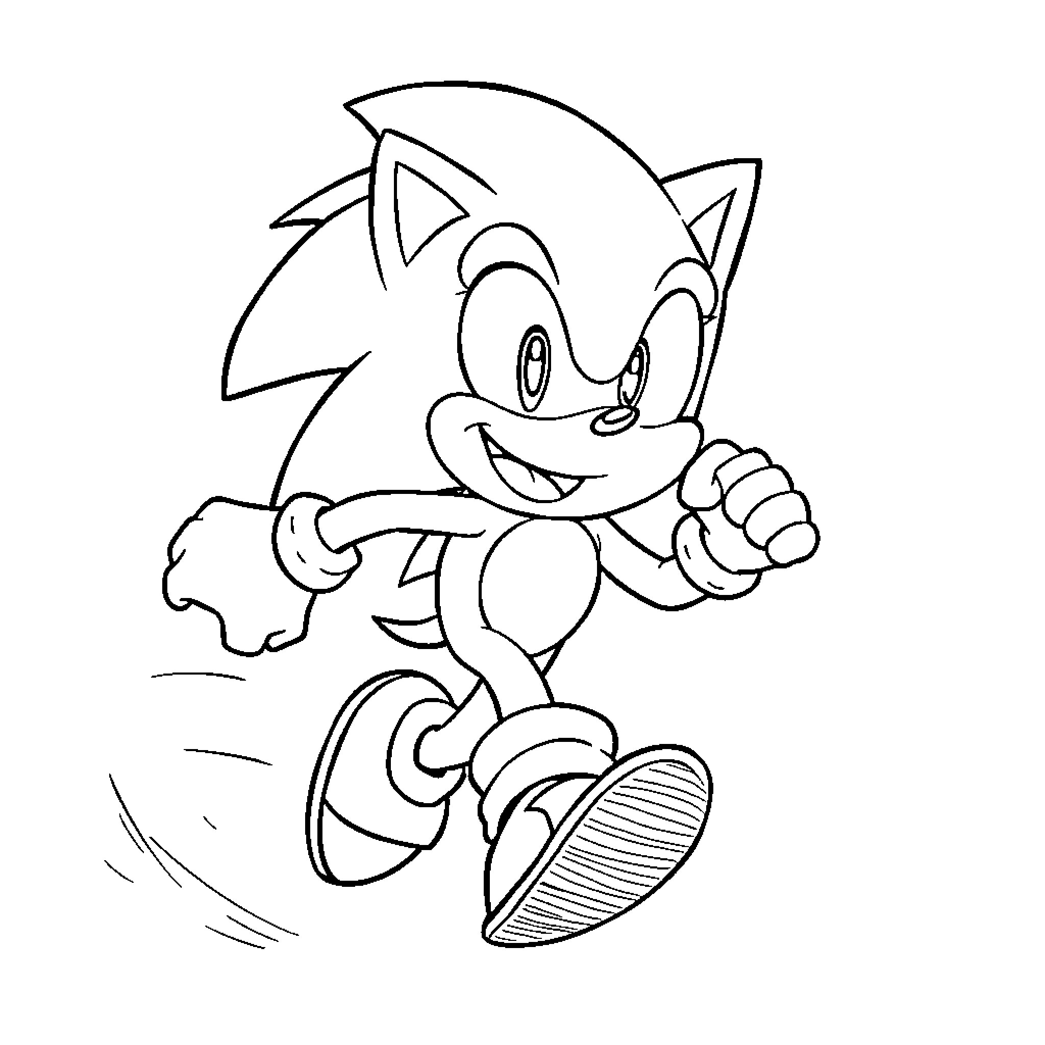 Sonic the Hedgehog running happily Coloring Page (free black-and-white line drawing printable PDF for all, from beginners to advanced learners, including children, teens, adults, and seniors)