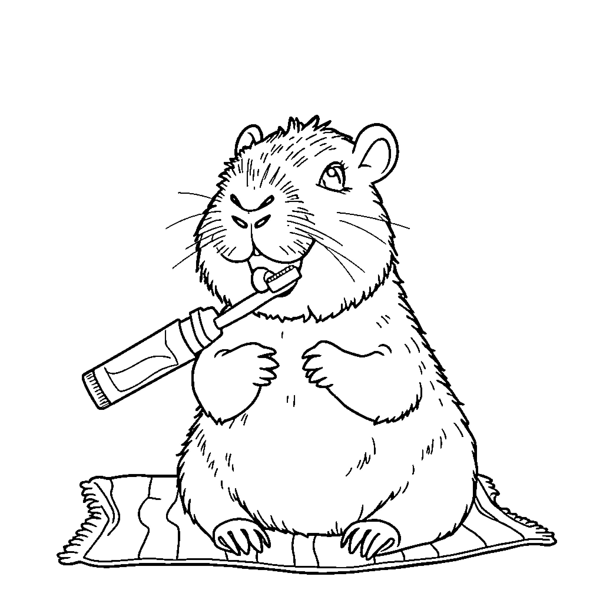 Capybara reading a book intently Coloring Page (free black-and-white line drawing printable PDF for all, from beginners to advanced learners, including children, teens, adults, and seniors)