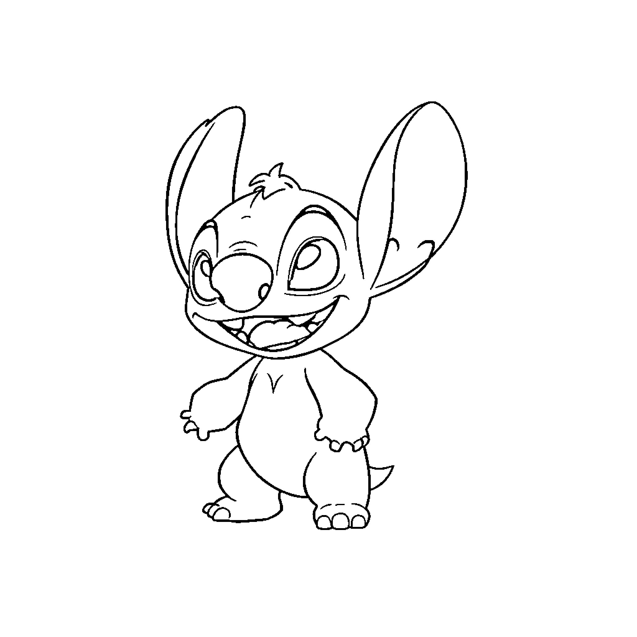 Stitch waving and smiling cheerfully Coloring Page (free black-and-white line drawing printable PDF for all, from beginners to advanced learners, including children, teens, adults, and seniors)