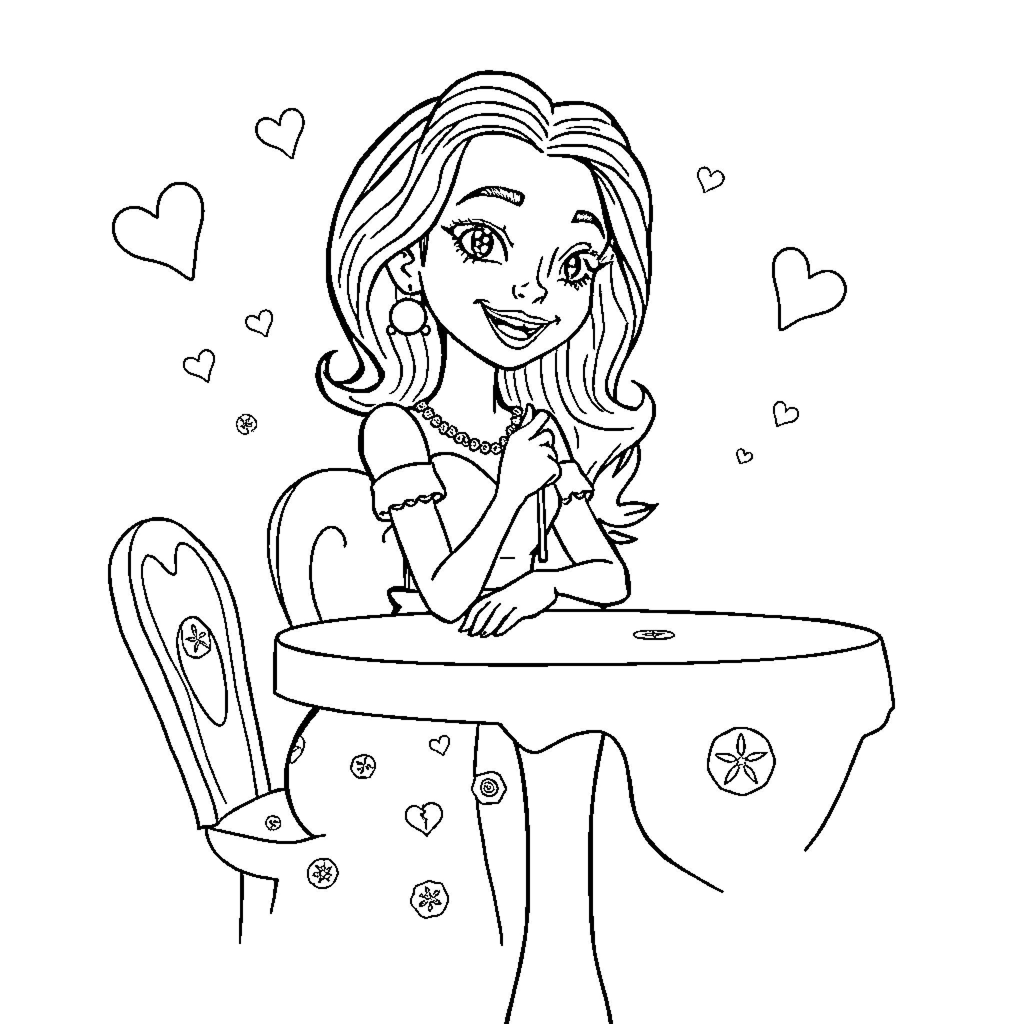 Alexa's Joyful Daydream Coloring Page (free black-and-white line drawing printable PDF for all, from beginners to advanced learners, including children, teens, adults, and seniors)