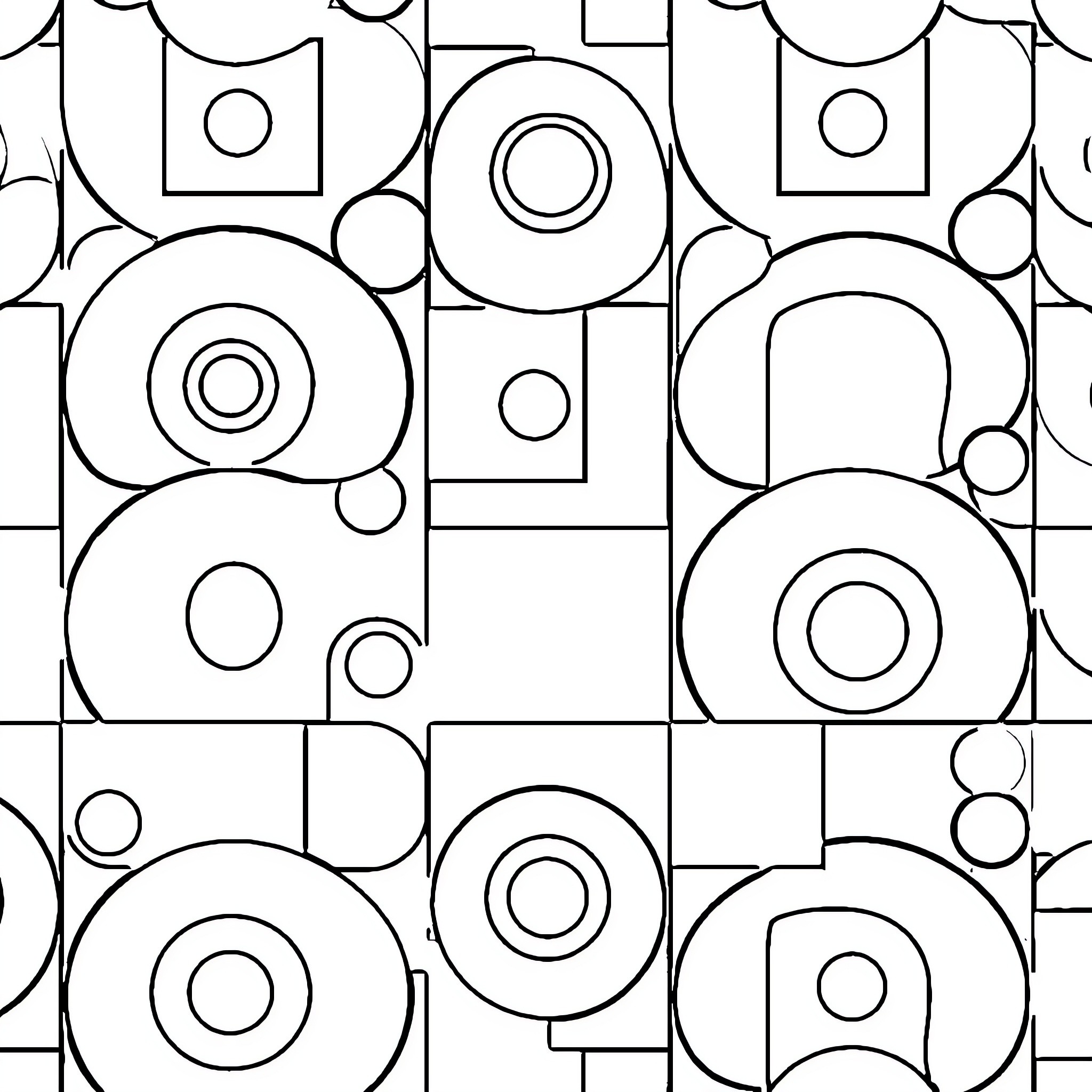 Shape Patterns and Geometric Forms Coloring Page (free black-and-white line drawing printable PDF for all, from beginners to advanced learners, including children, teens, adults, and seniors)