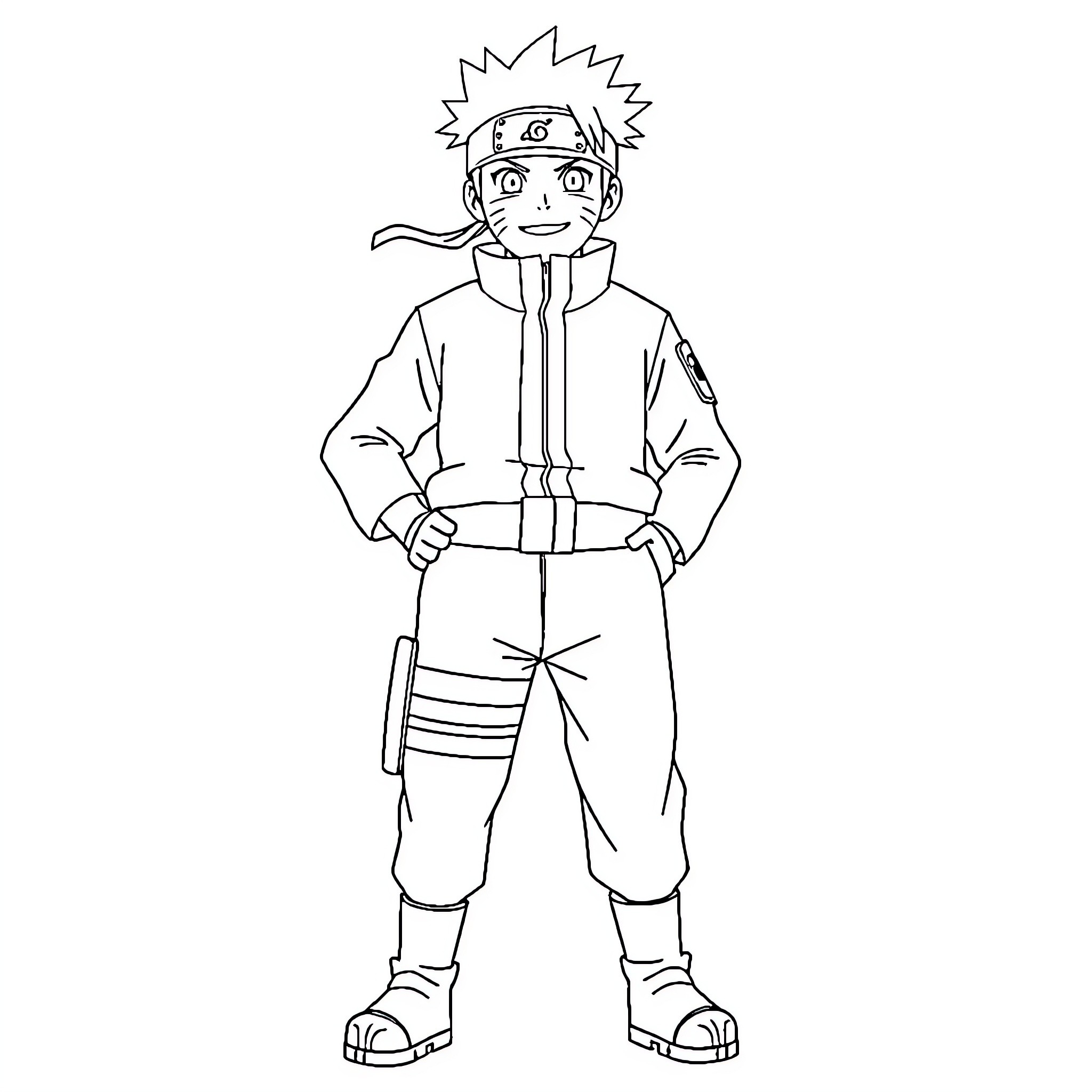 Naruto ninja protagonist in action pose Coloring Page (free black-and-white line drawing printable PDF for all, from beginners to advanced learners, including children, teens, adults, and seniors)