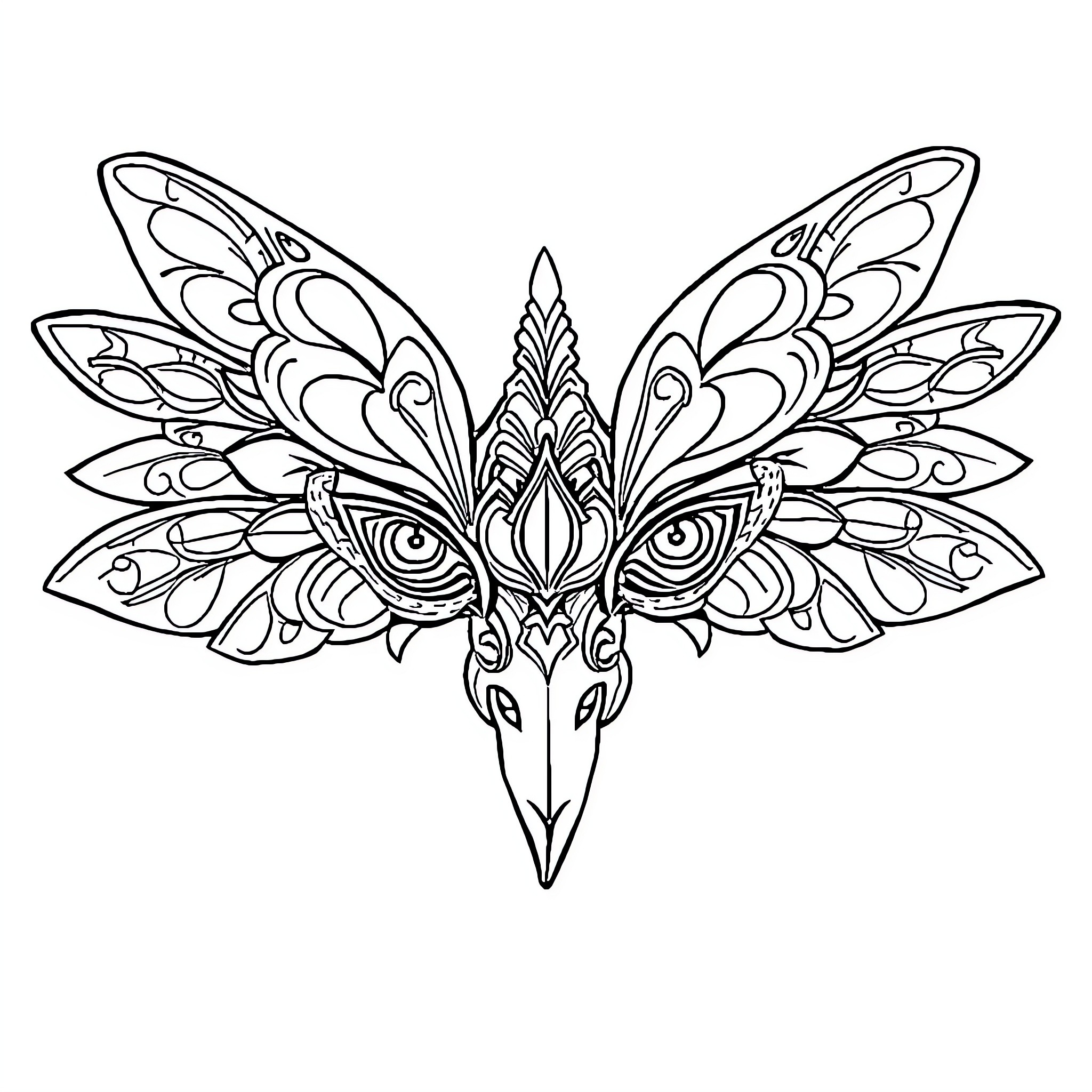 Dragonfly with intricate wing patterns Coloring Page (free black-and-white line drawing printable PDF for all, from beginners to advanced learners, including children, teens, adults, and seniors)